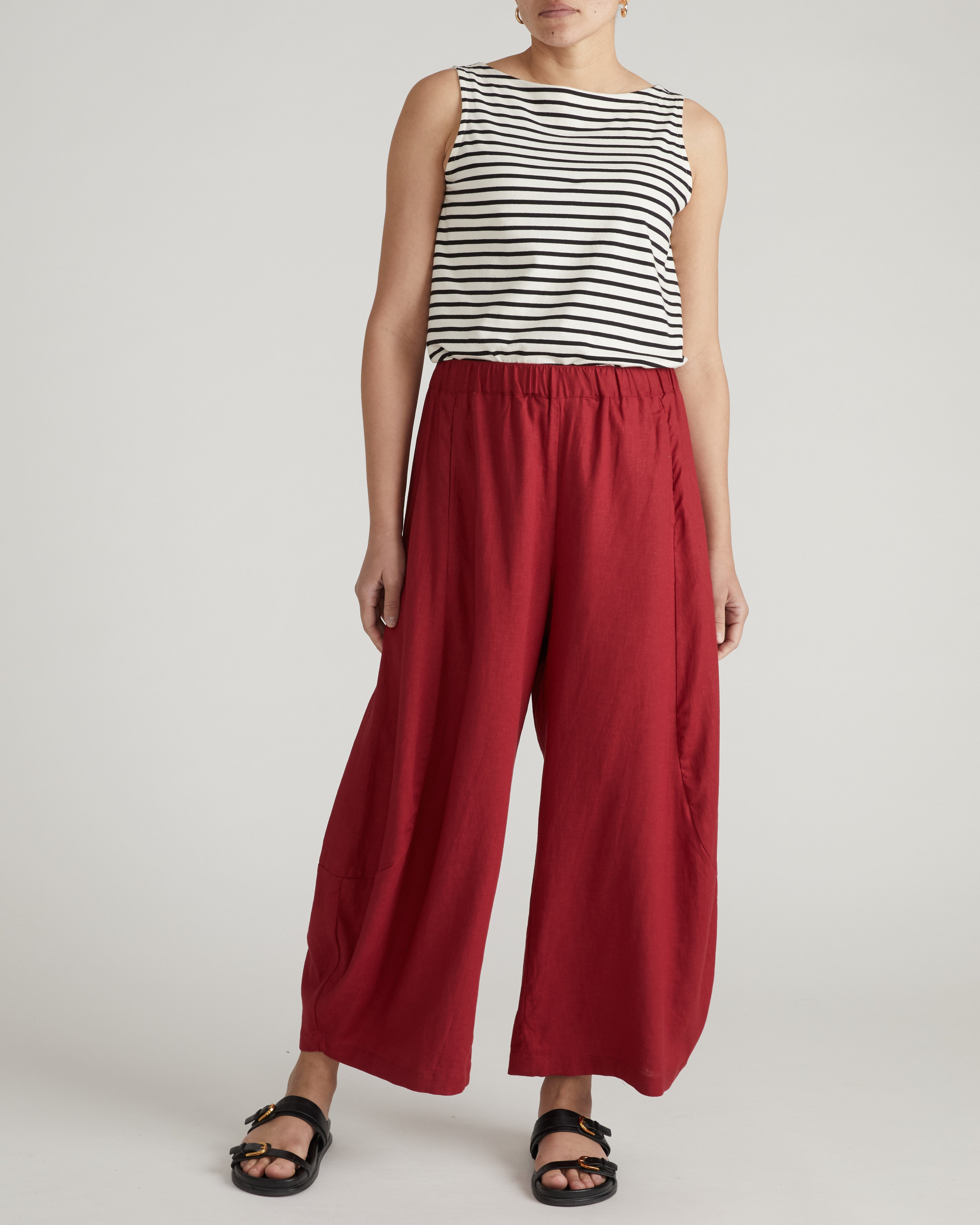 Cosma Barrel Leg Linen Blend Pants - Vibrant Red