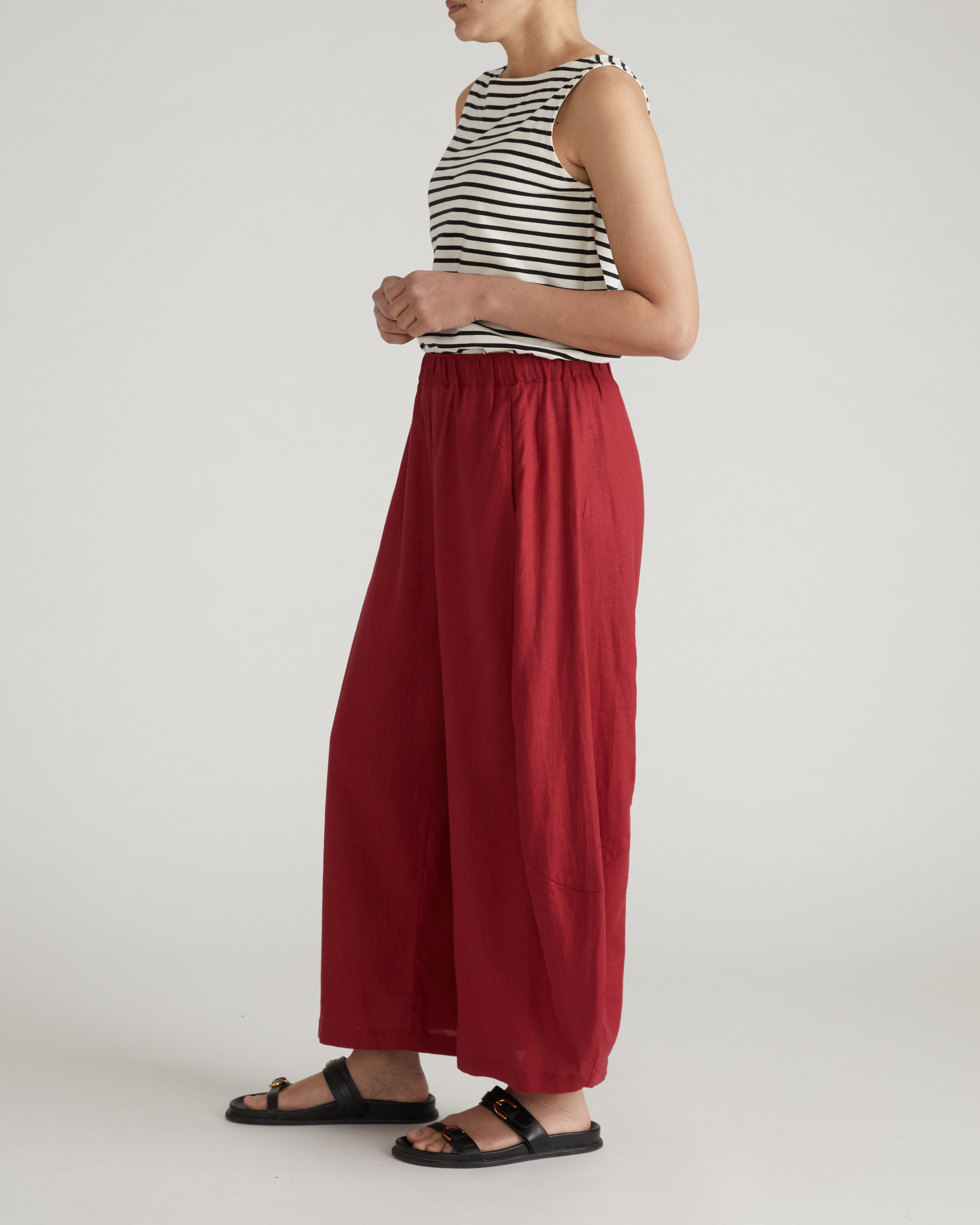 Cosma Barrel Leg Linen Blend Pants - Vibrant Red