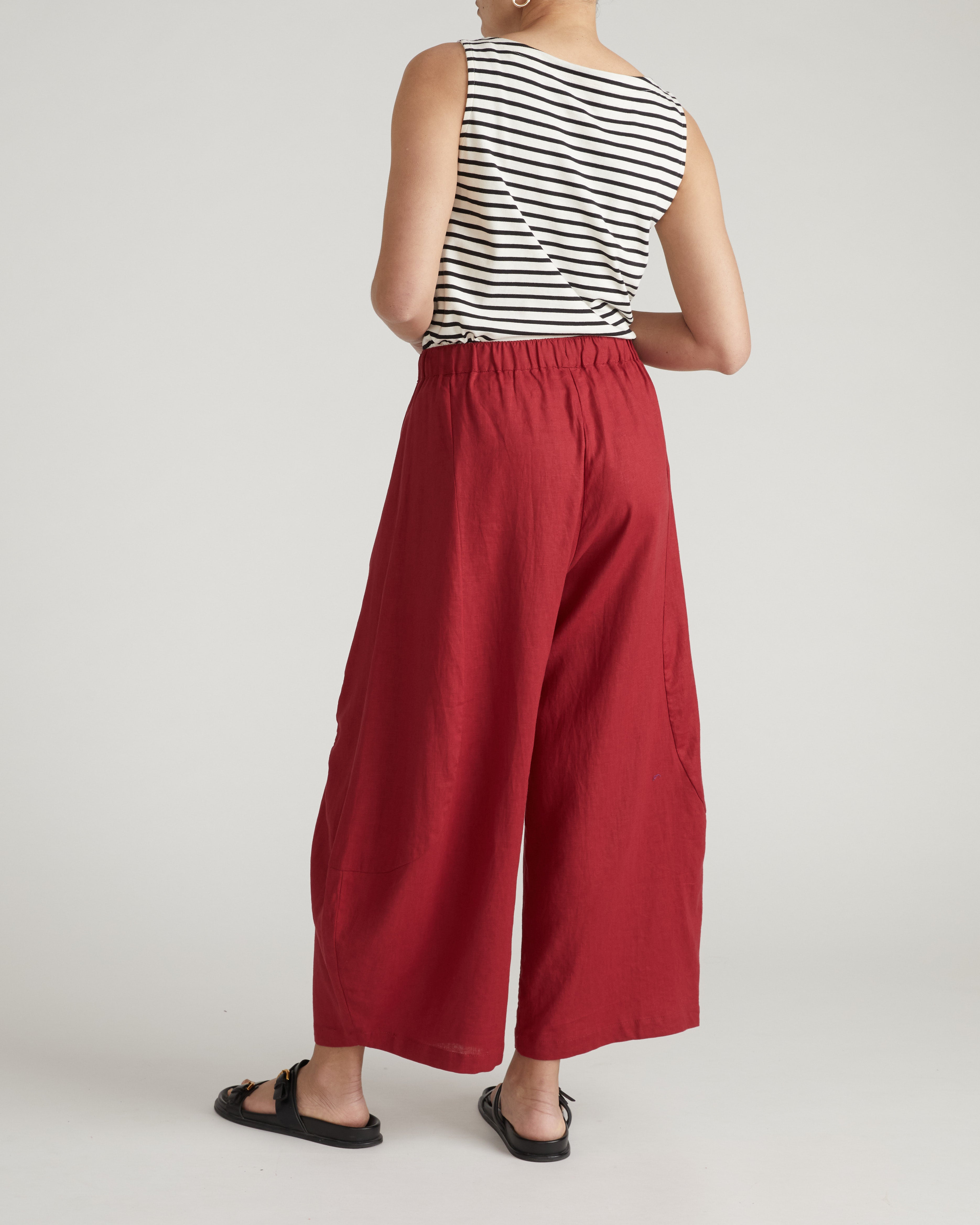 Cosma Barrel Leg Linen Blend Pants - Vibrant Red