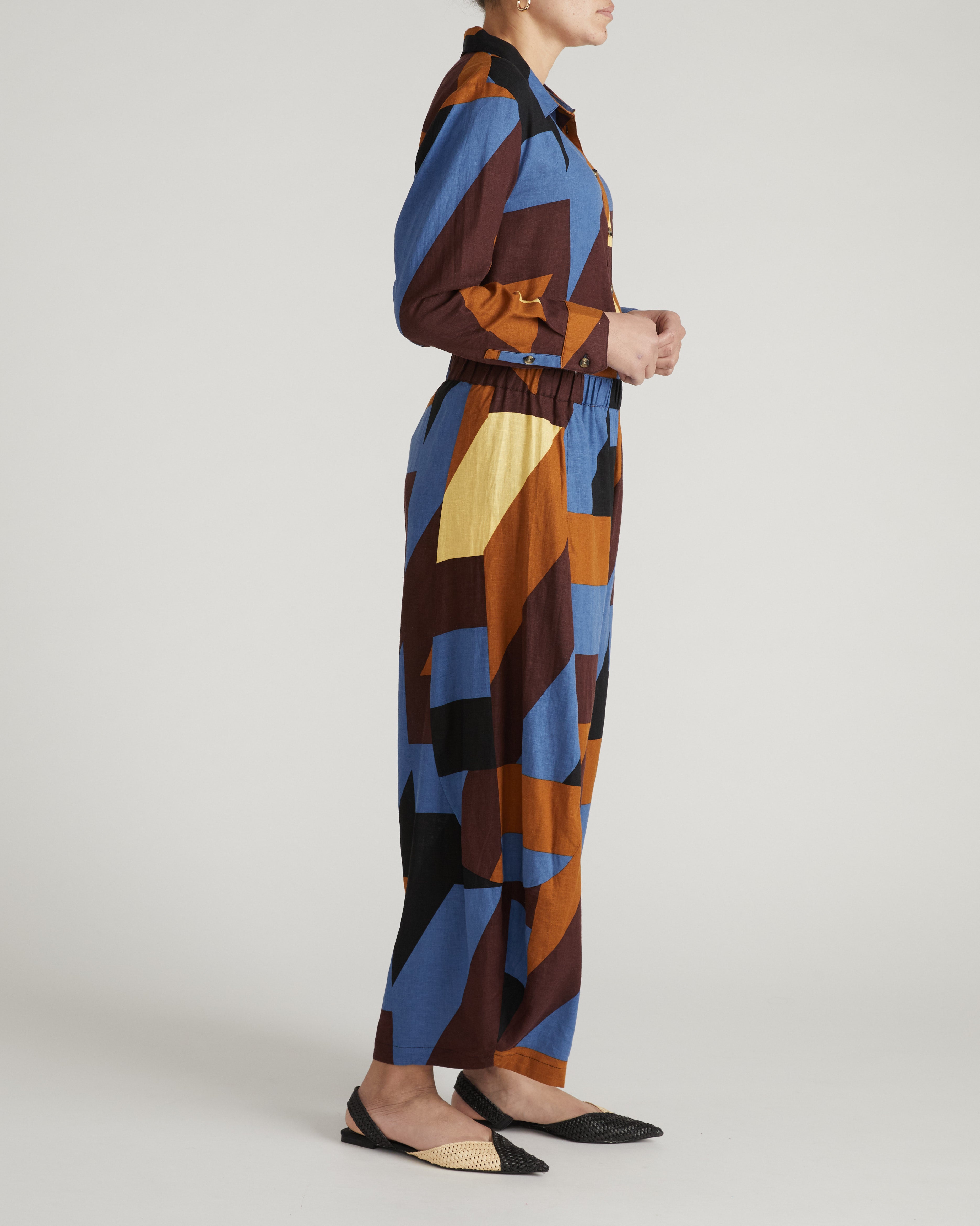 Cosma Barrel Leg Linen Blend Pants - Beach Ombra Print