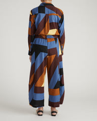 Cosma Barrel Leg Linen Blend Pants - Beach Ombra Print