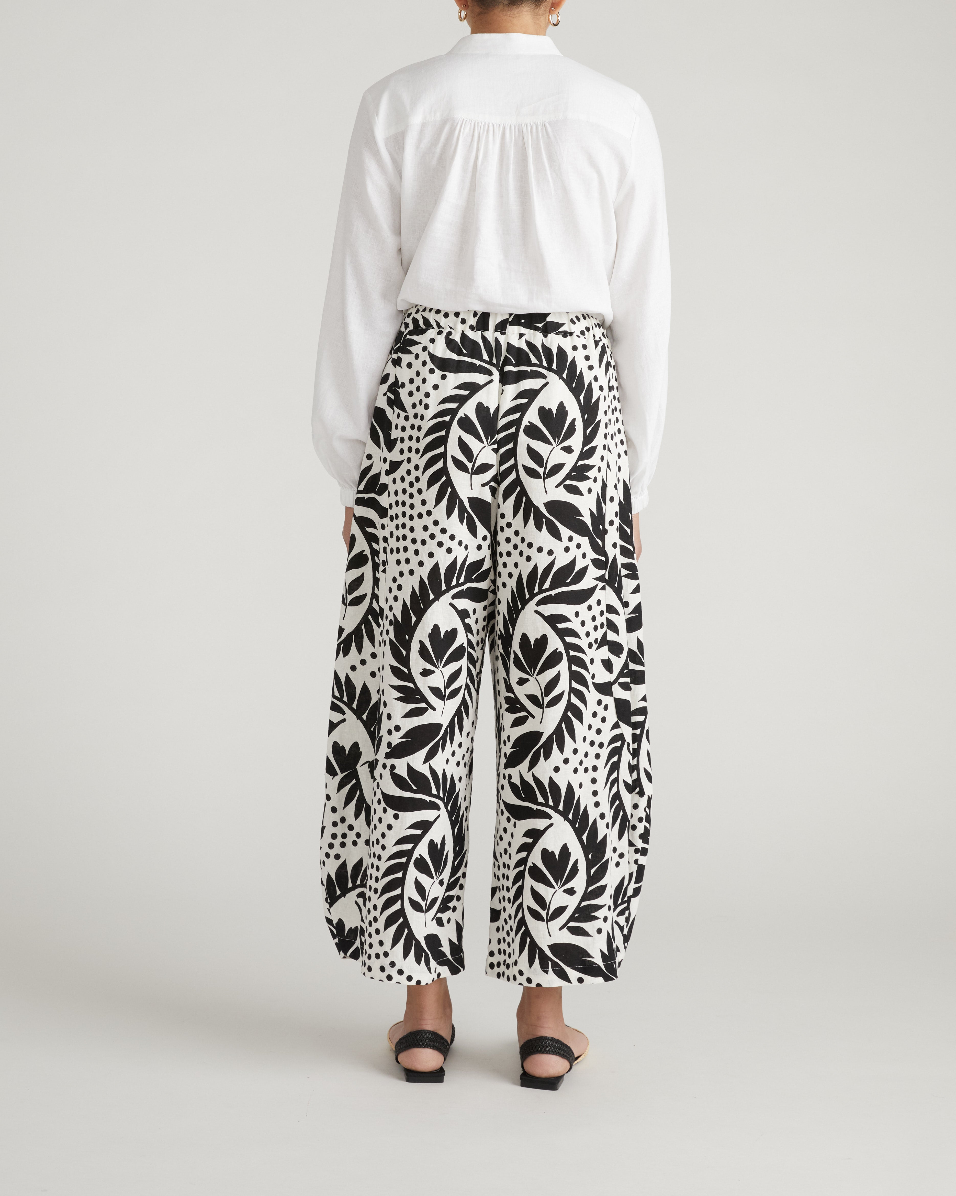 Cosma Barrel Leg Linen Blend Pants - Vine Print