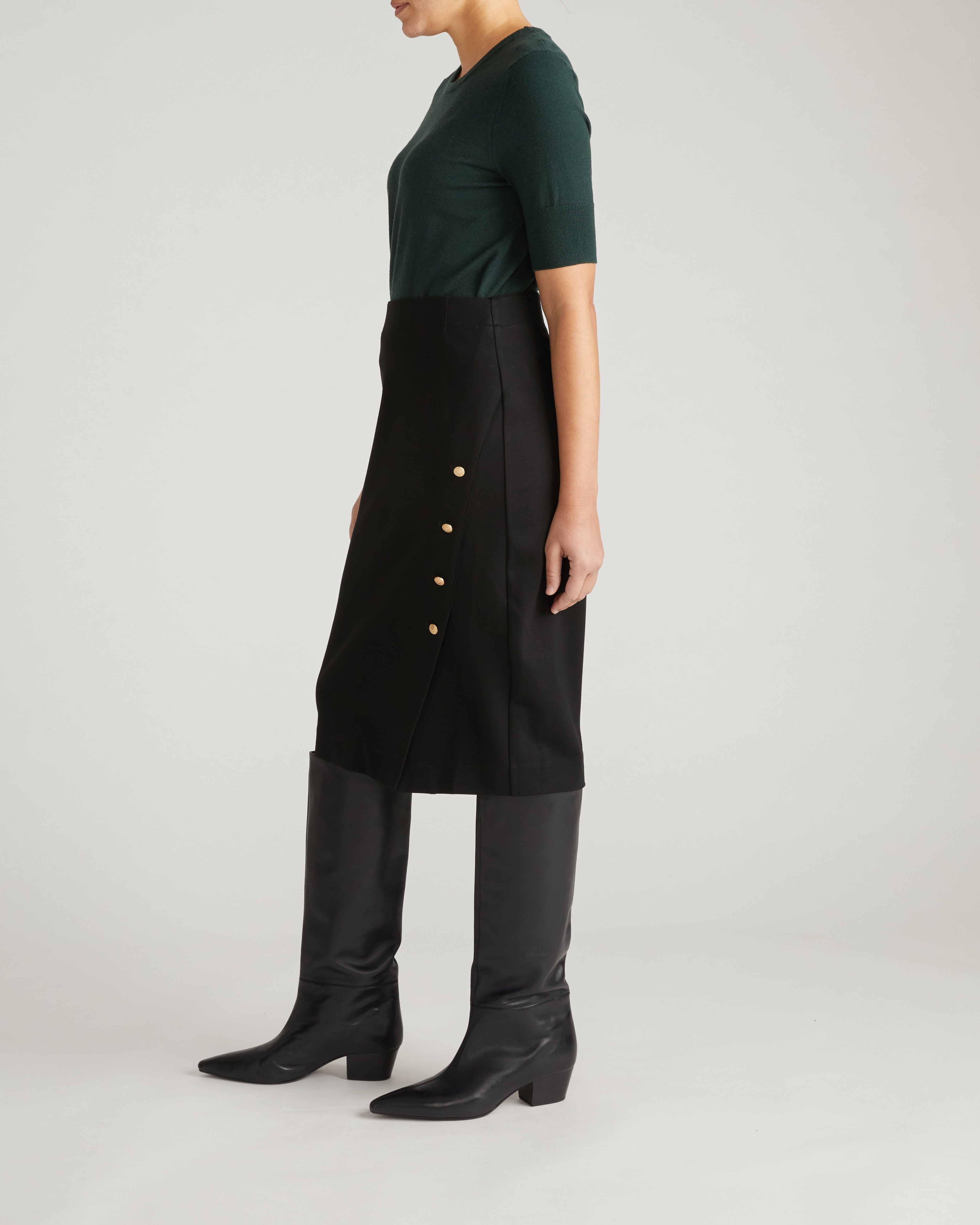 Anya Ponte Skirt - Black with Gold Buttons