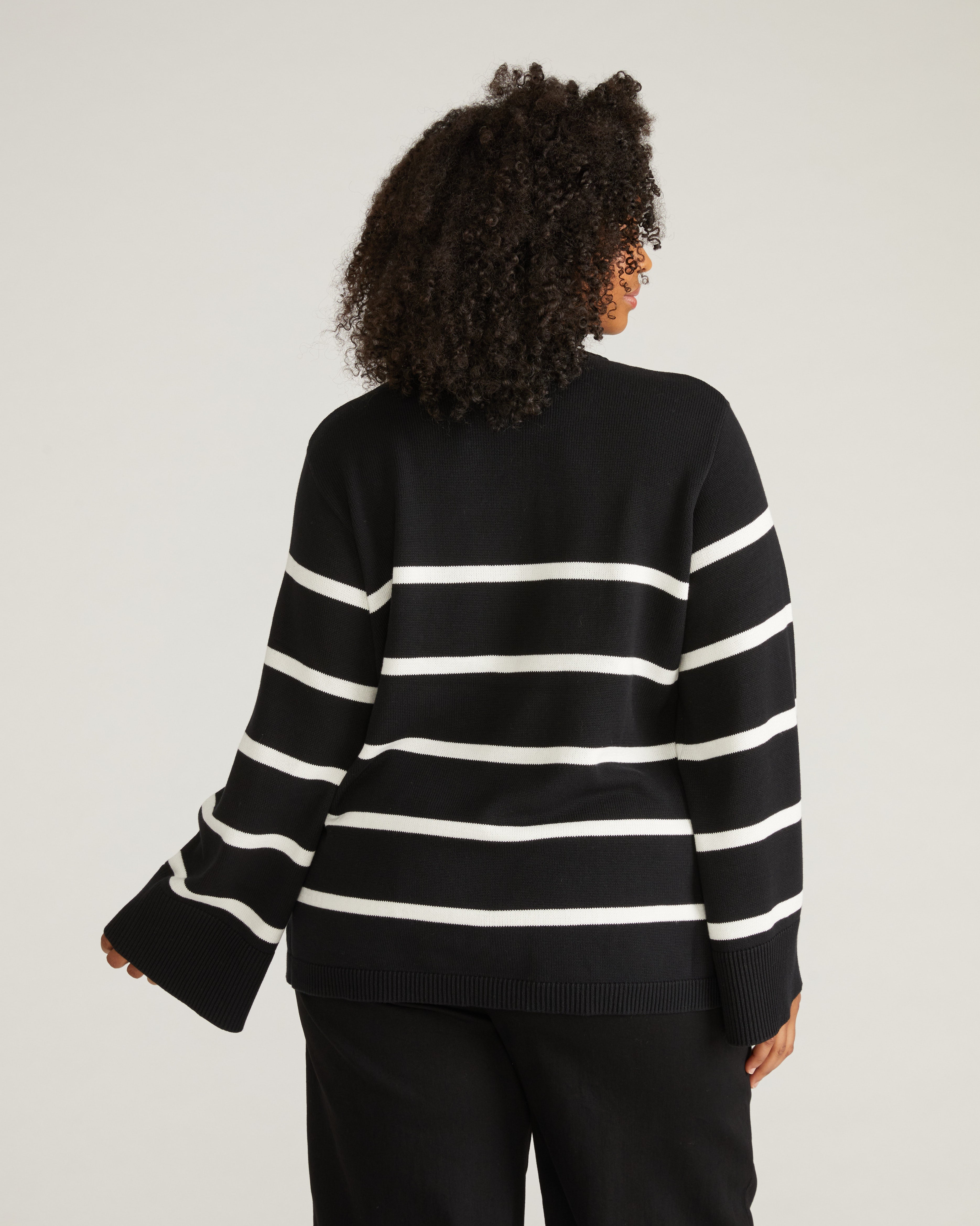 Bardot Wide Sleeve Cotton Sweater - Black/White Stripes