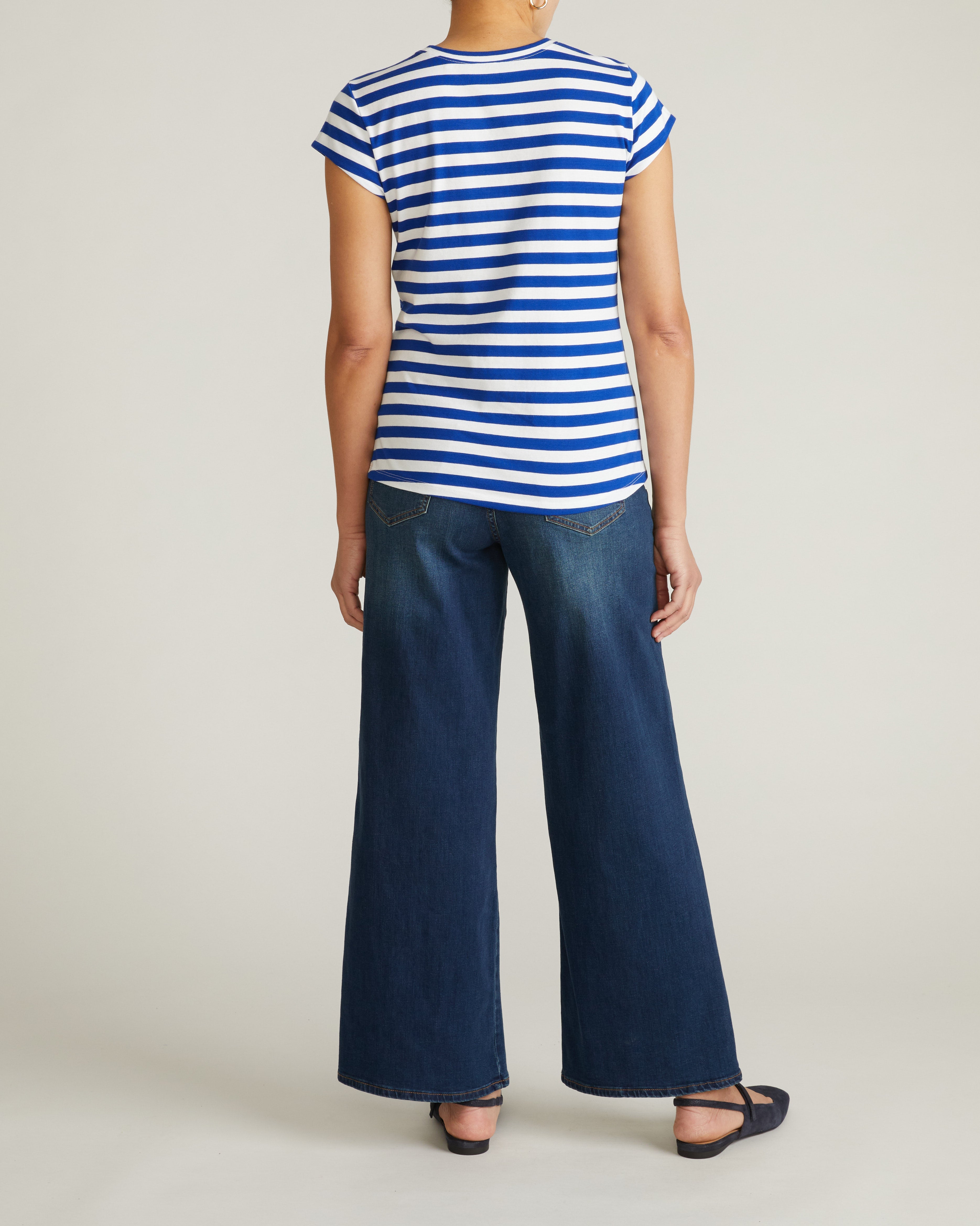 Ashley Cap Sleeve Tee - Hammersmith Blue/White Stripe