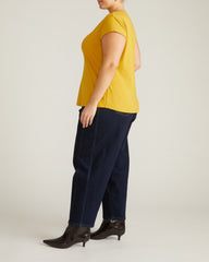 Ashley V Neck Cap Sleeve Tee - Yellow Ochre