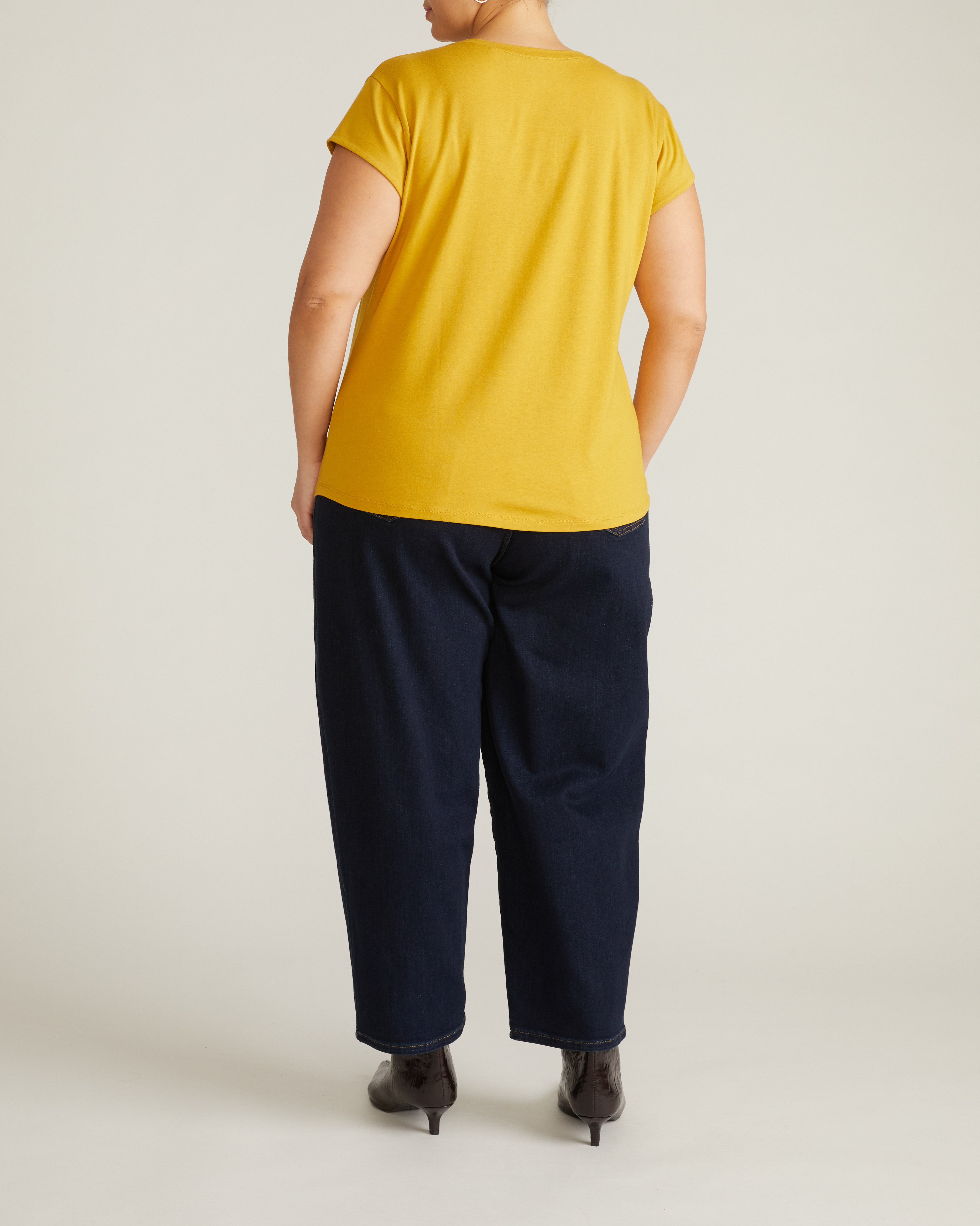Ashley V Neck Cap Sleeve Tee - Yellow Ochre