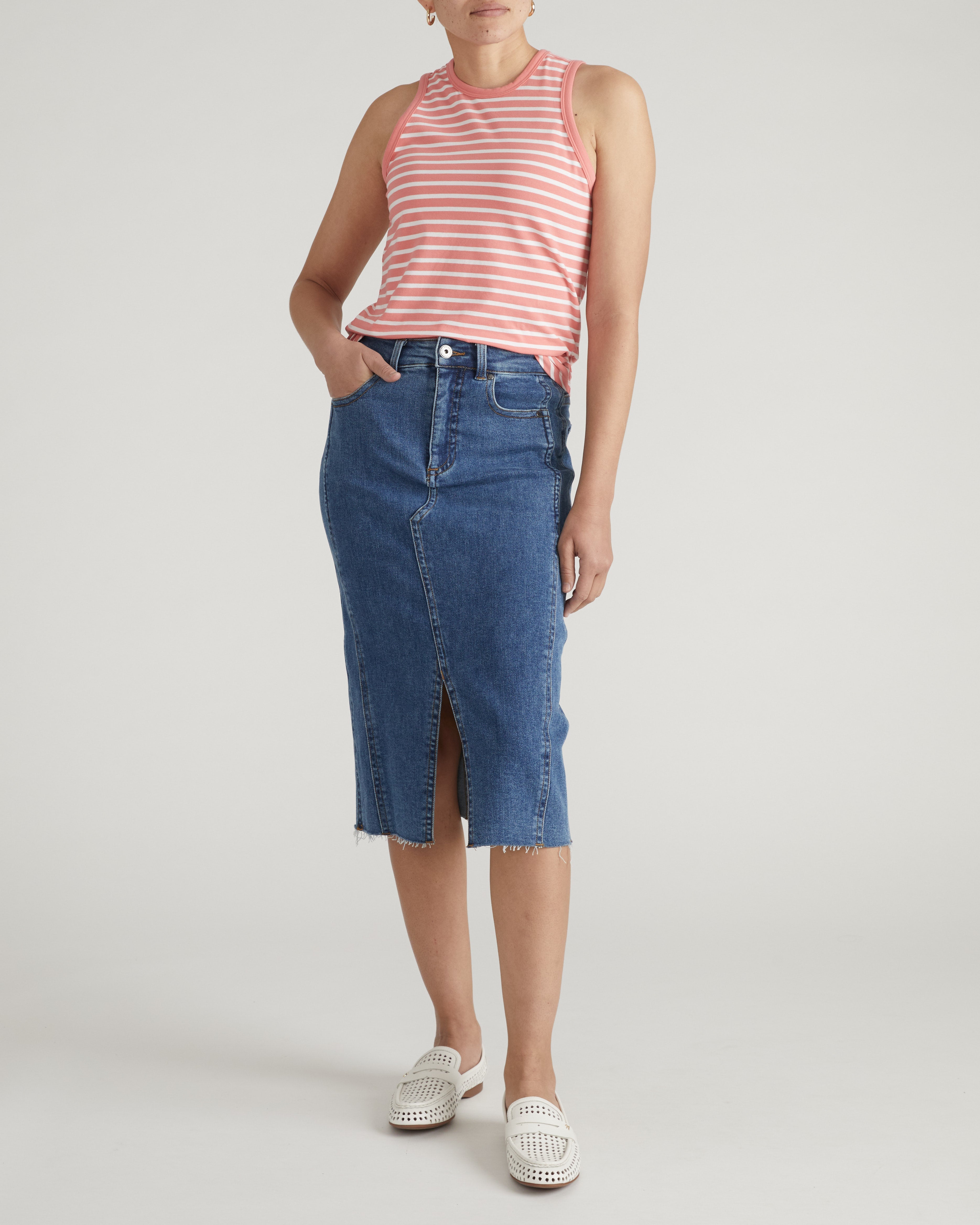 Cai High Neck Tank - Portrait Pink/White Stripe