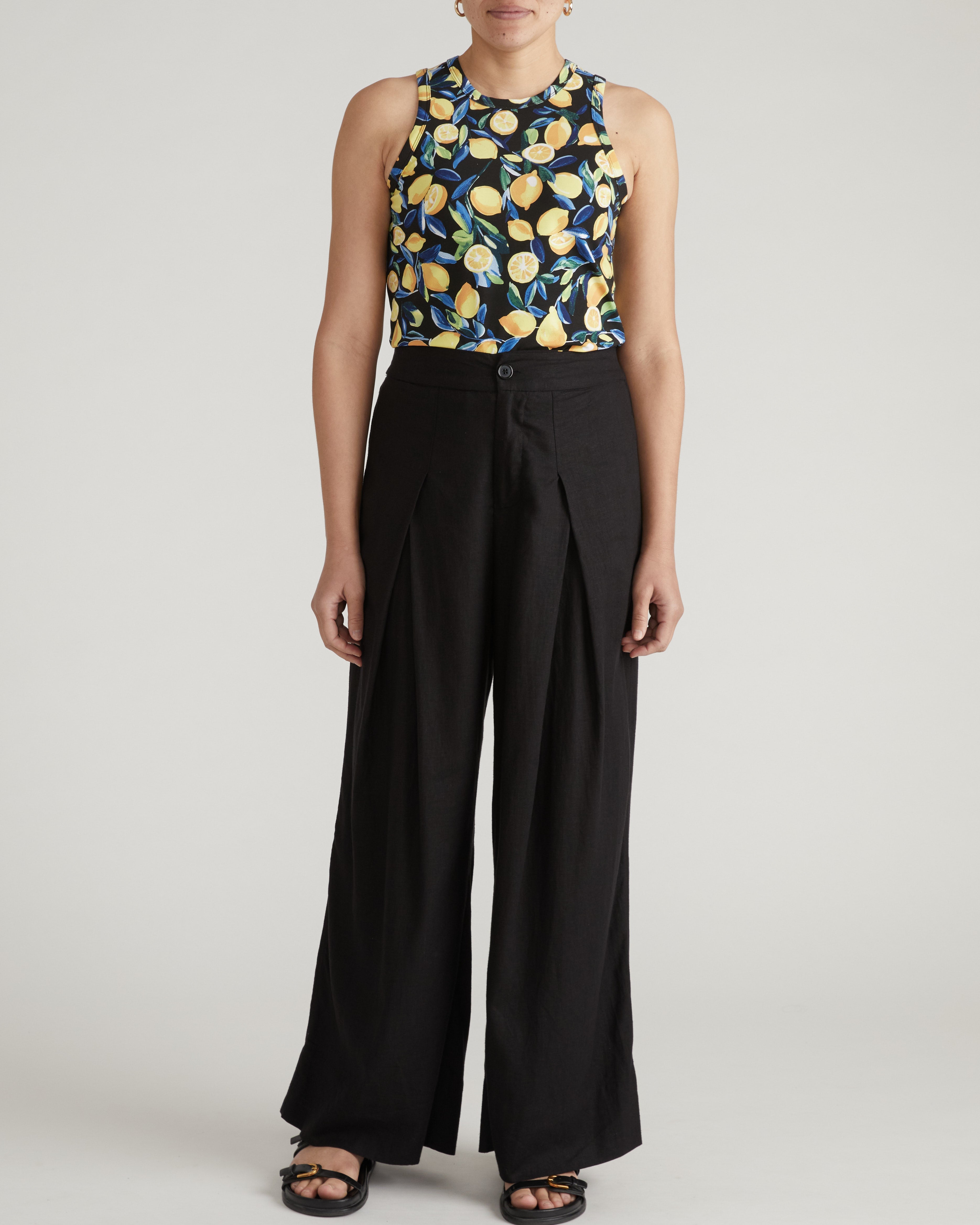 Cai High Neck Tank - Black Limoncello Print