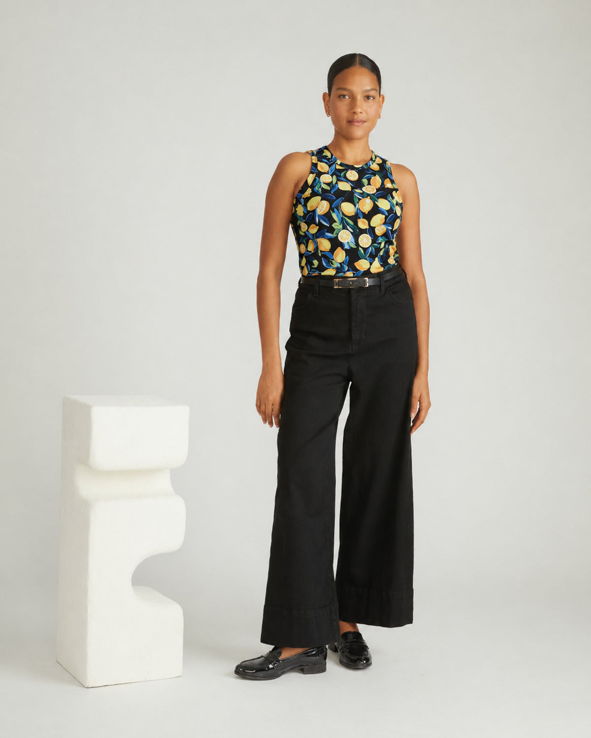 Cai High Neck Tank - Black Limoncello Print