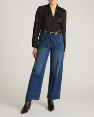 Beatrice Soft Satin Long Sleeve Top - Black