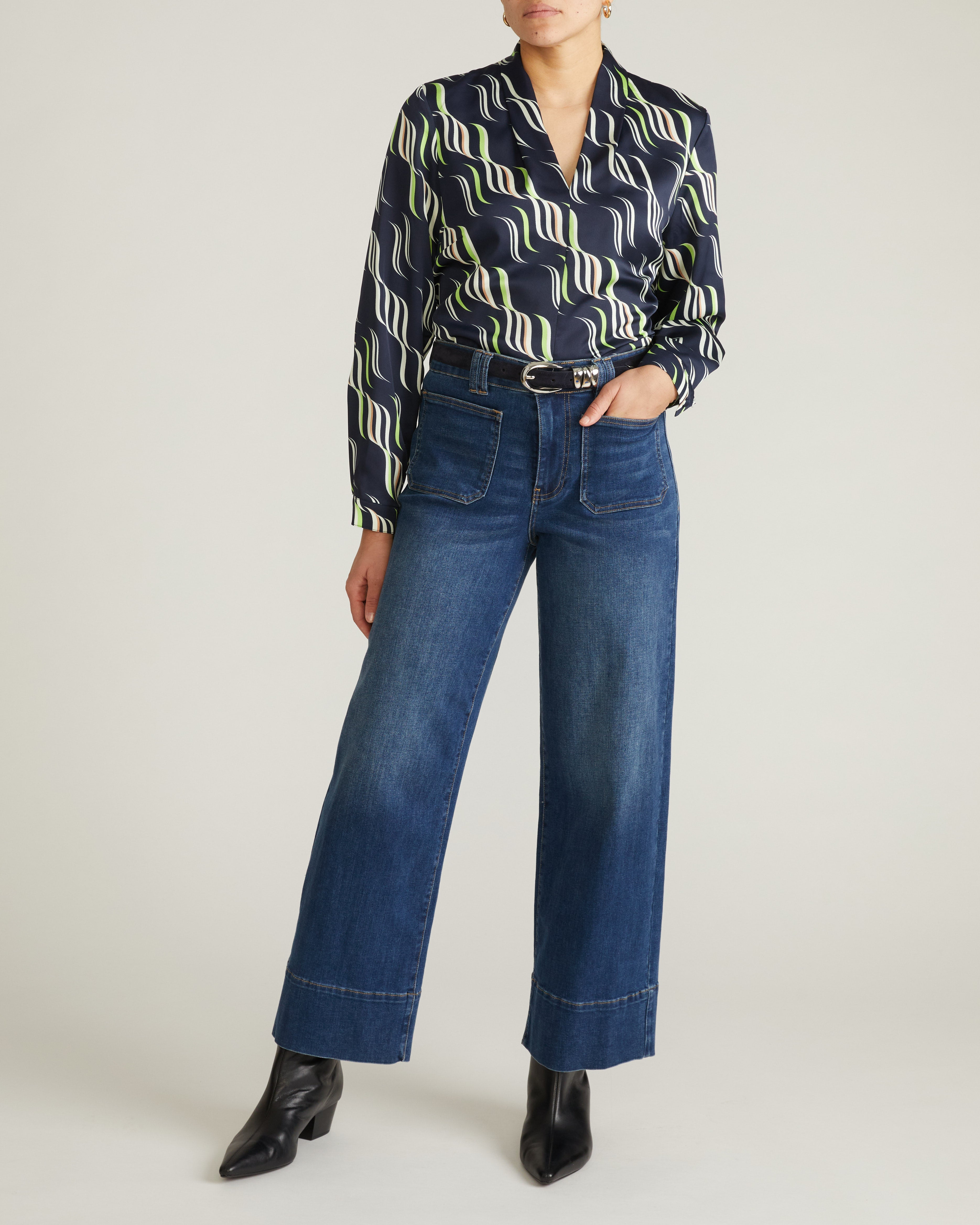 Beatrice Soft Satin Long Sleeve Top - Paddington Ribbon Print