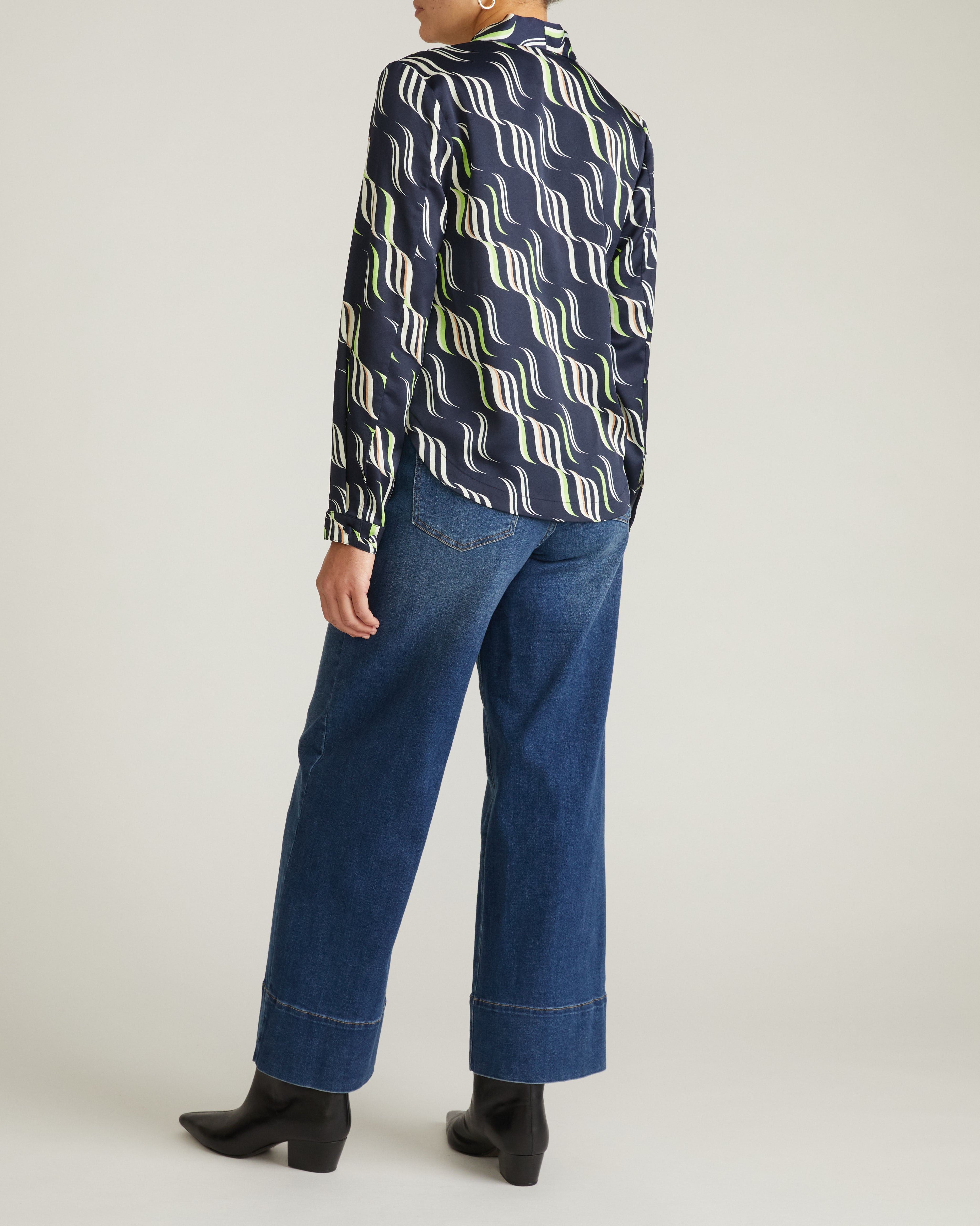 Beatrice Soft Satin Long Sleeve Top - Paddington Ribbon Print