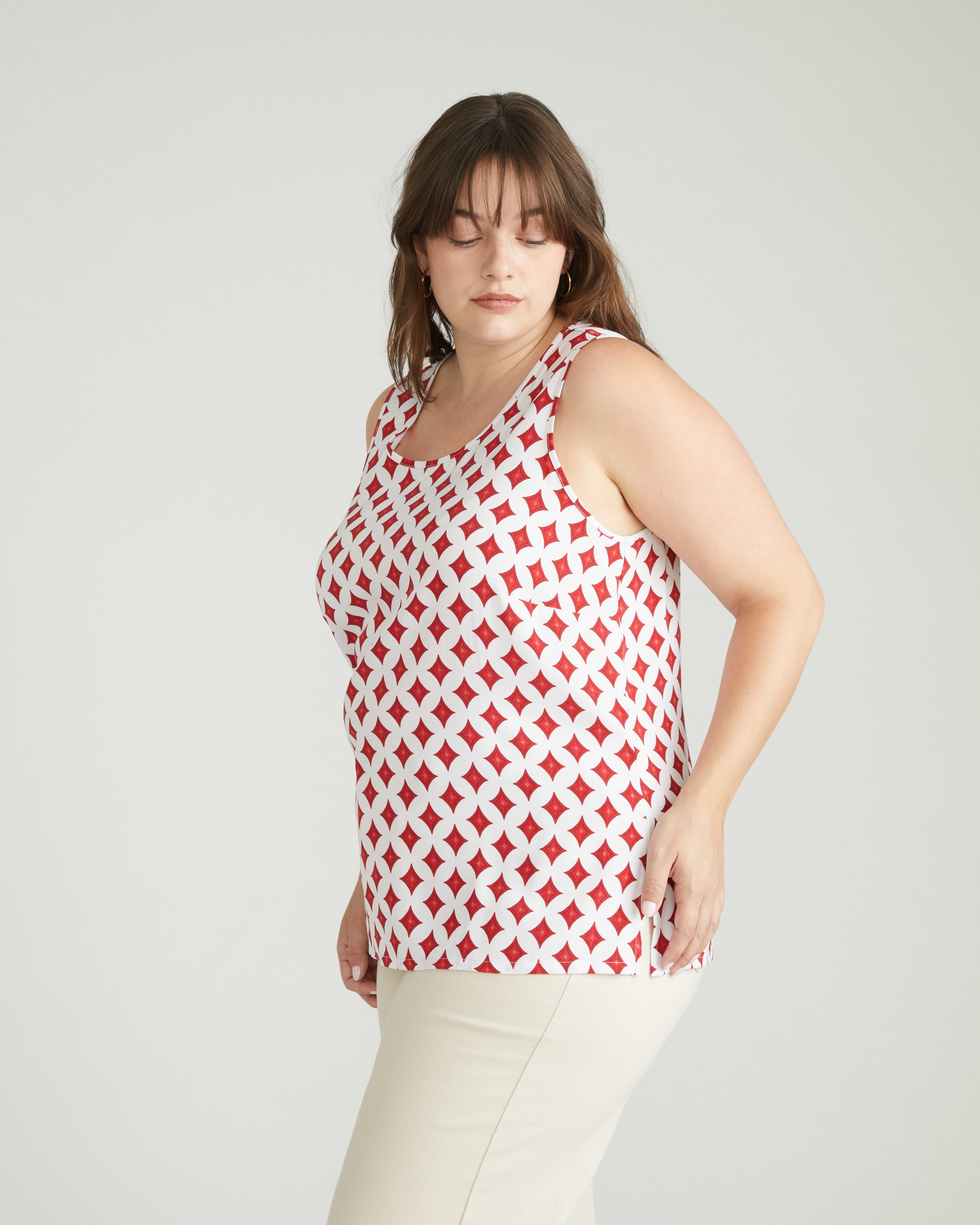 Cooling Stretch Cupro Tank - Morningstar Print in Red