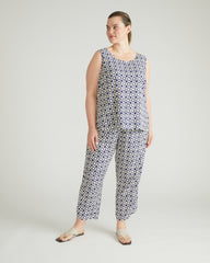 Cooling Stretch Cupro Tank - Navy Hacienda Print