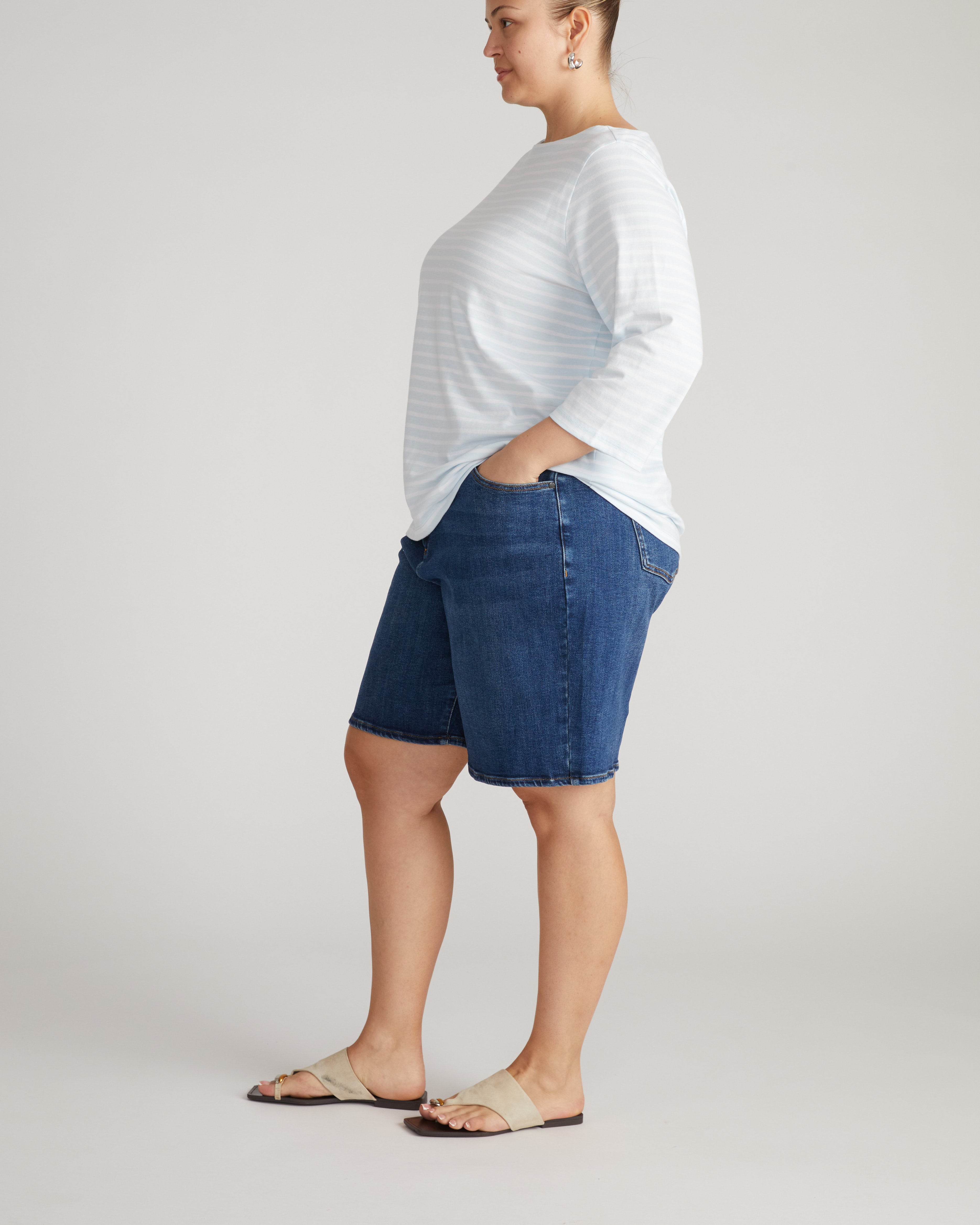 Belle Breton Stripe Jersey Tee - Pale Blue/White Stripe