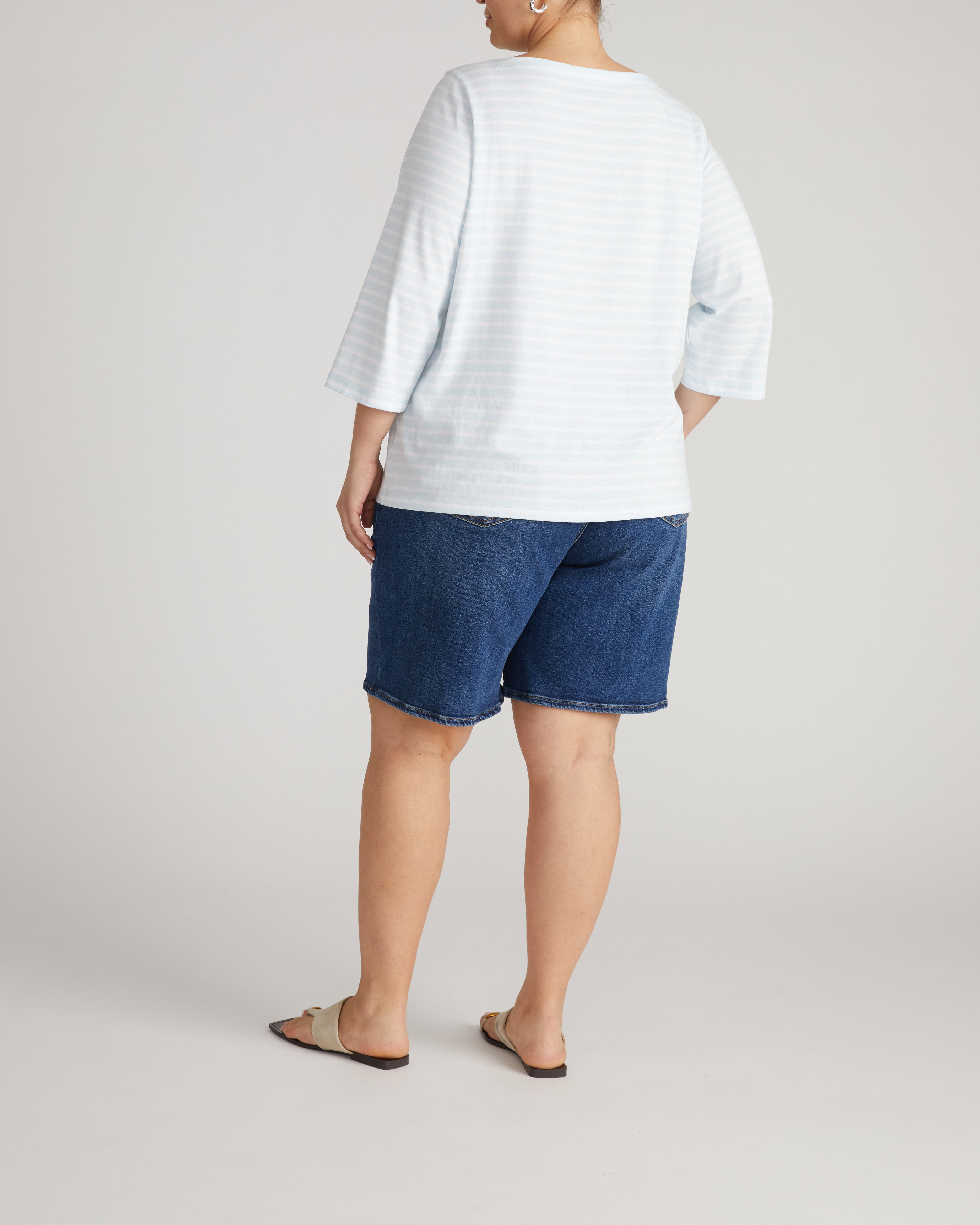 Belle Breton Stripe Jersey Tee - Pale Blue/White Stripe