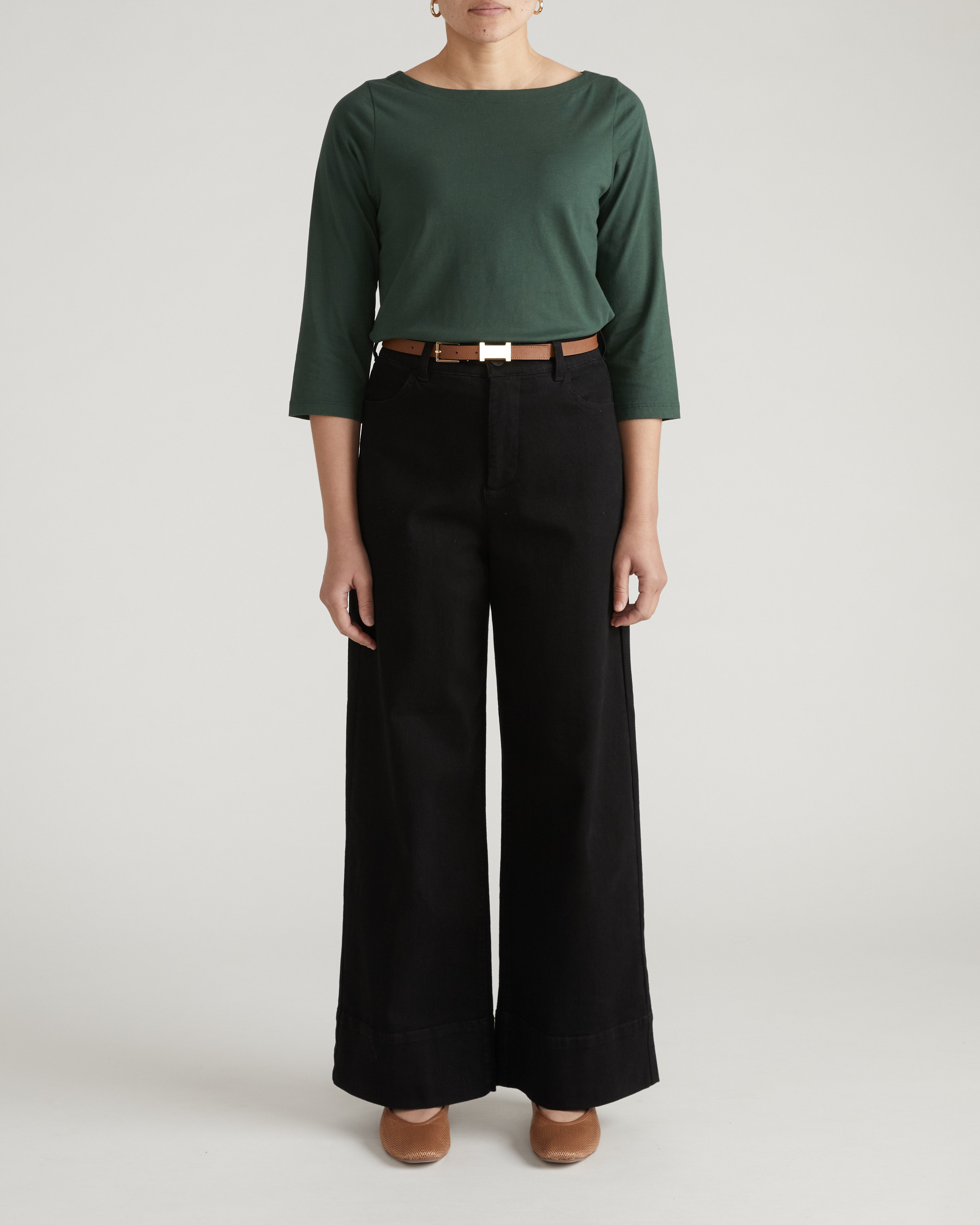 Belle Breton Stripe Jersey Tee - Solid Conifer