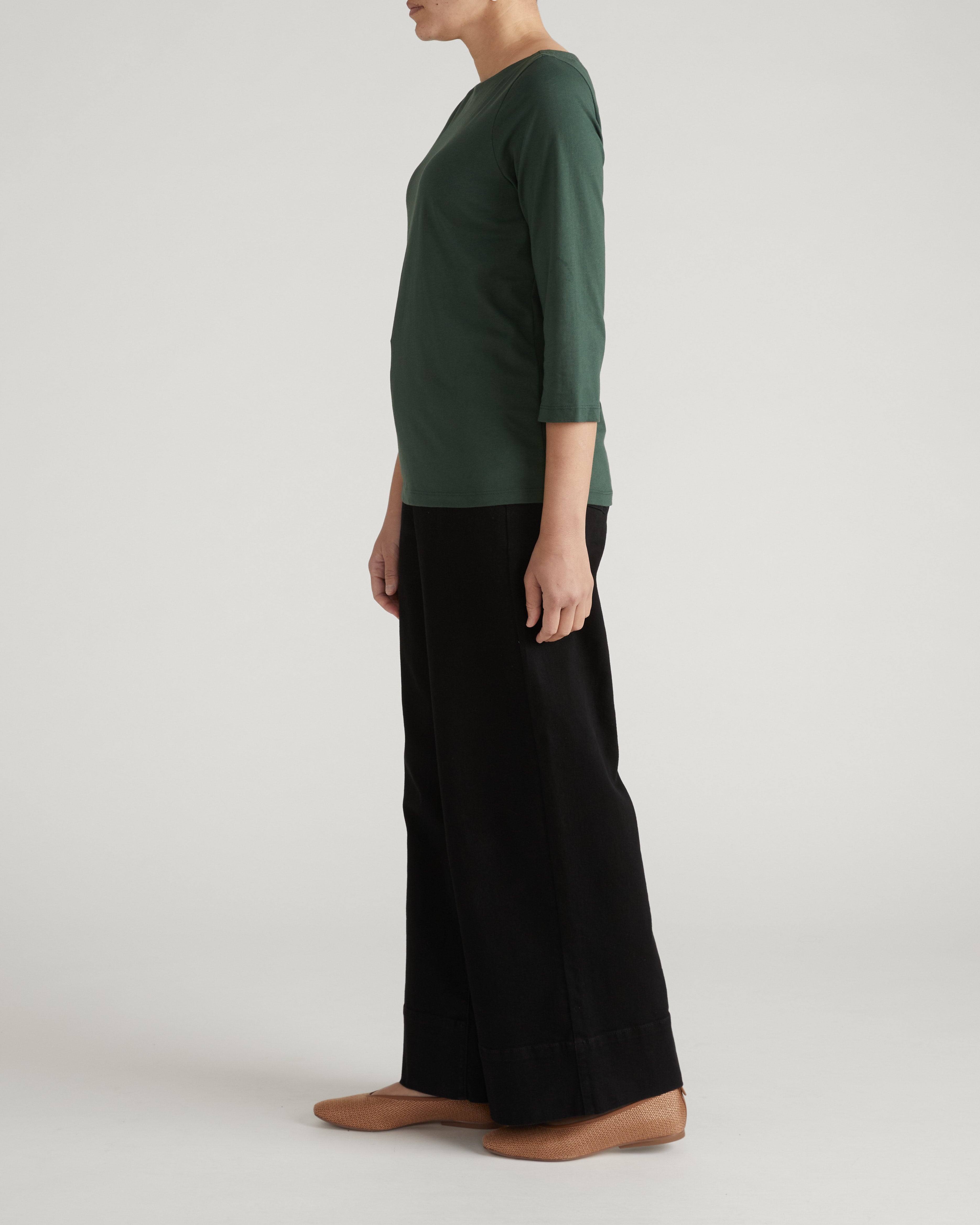 Belle Breton Stripe Jersey Tee - Solid Conifer