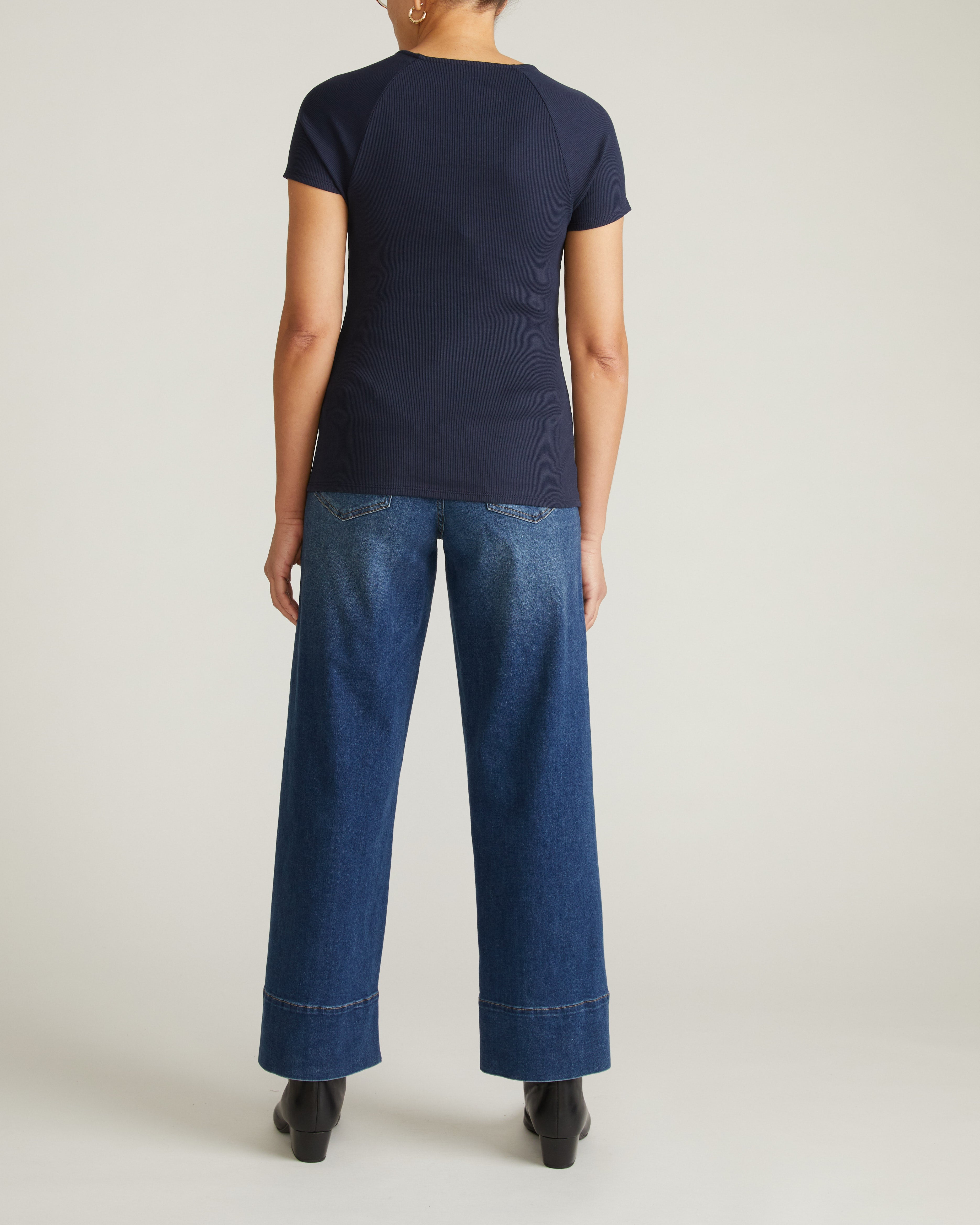 Carey Ribbed Sweetheart Tee - Navy