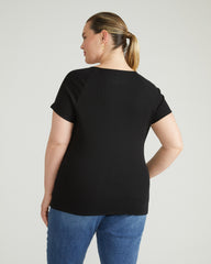 Carey Ribbed Sweetheart Tee - Black
