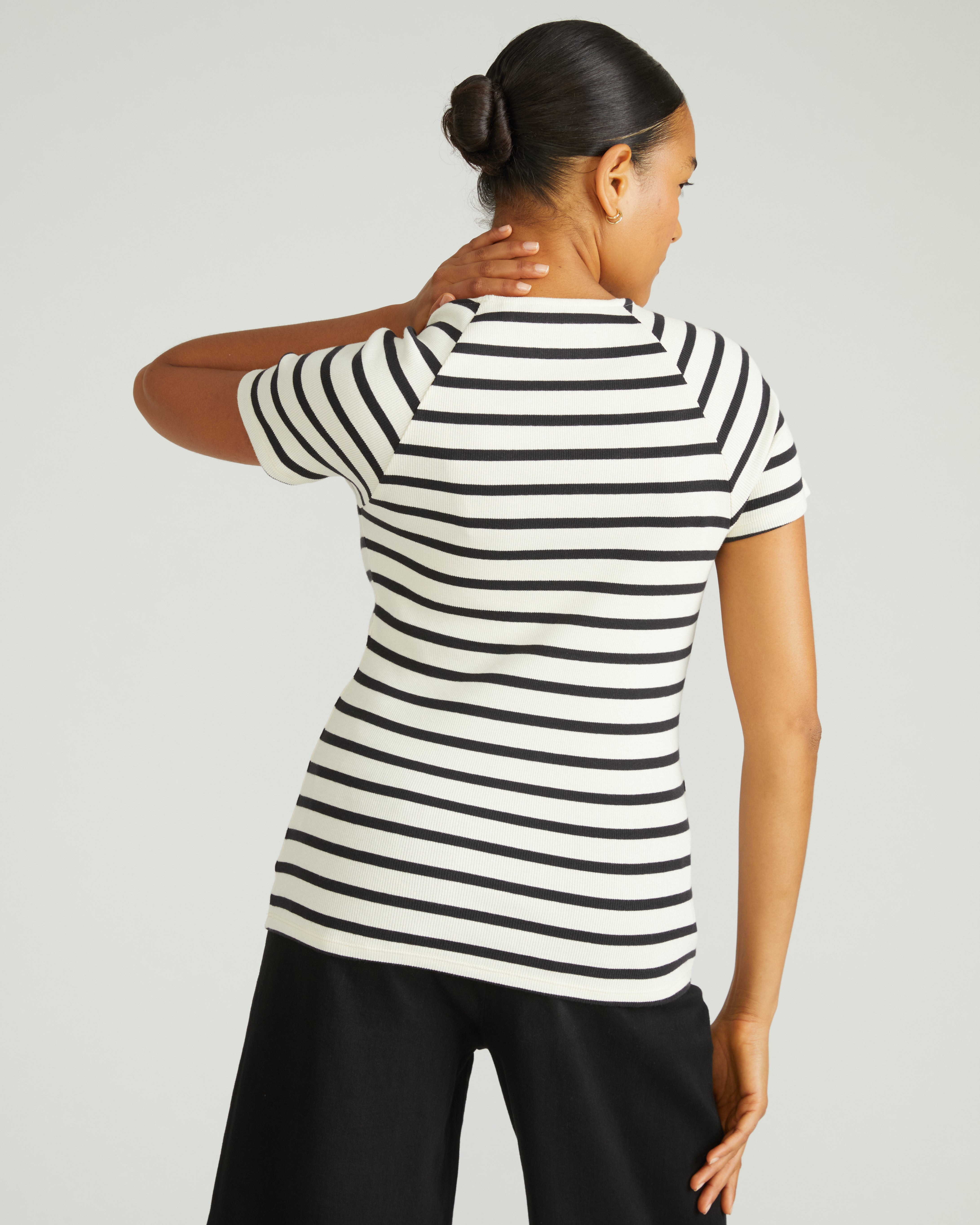 Carey Ribbed Sweetheart Tee - Ecru/Black Stripe