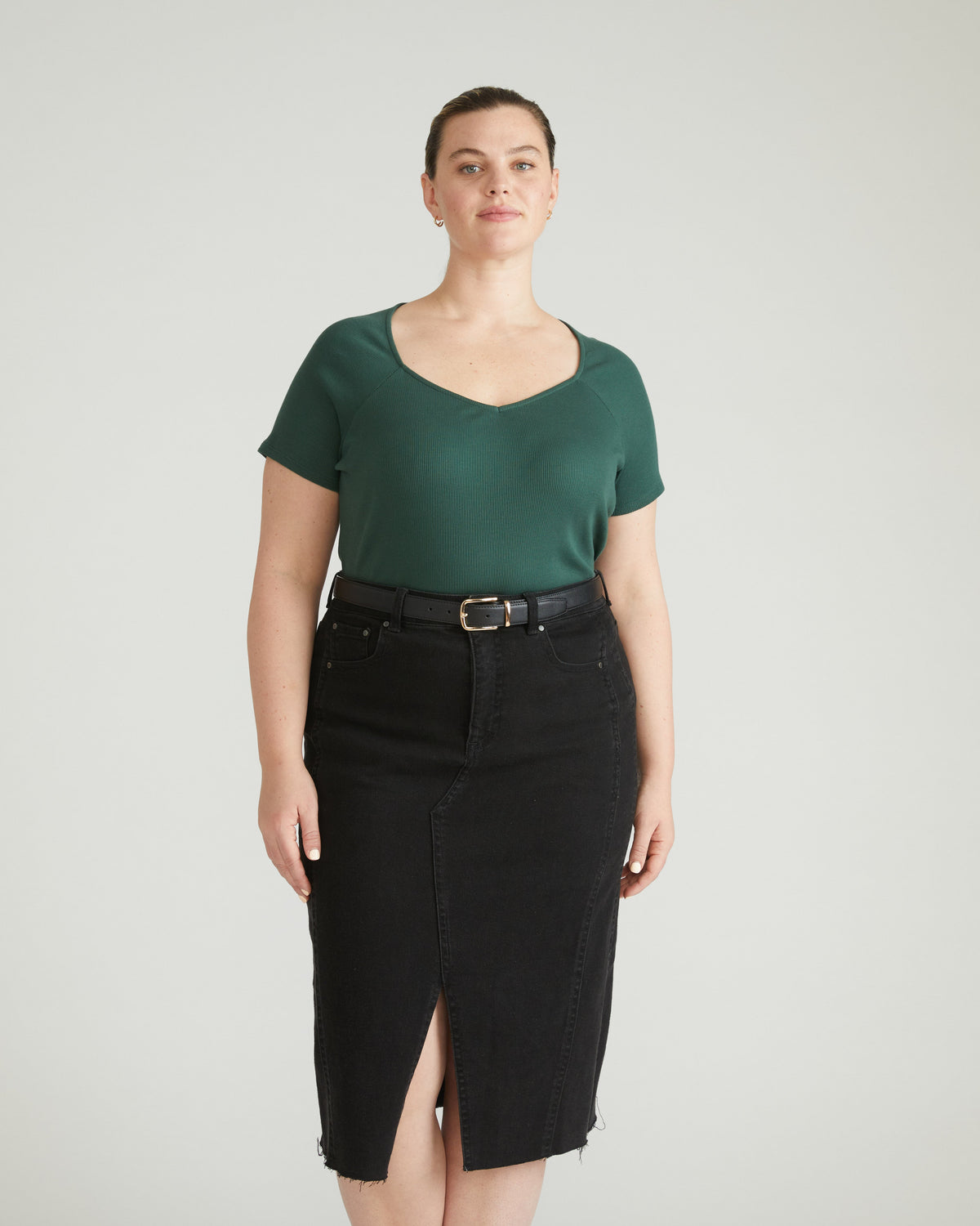 Carey Ribbed Sweetheart Tee - Conifer