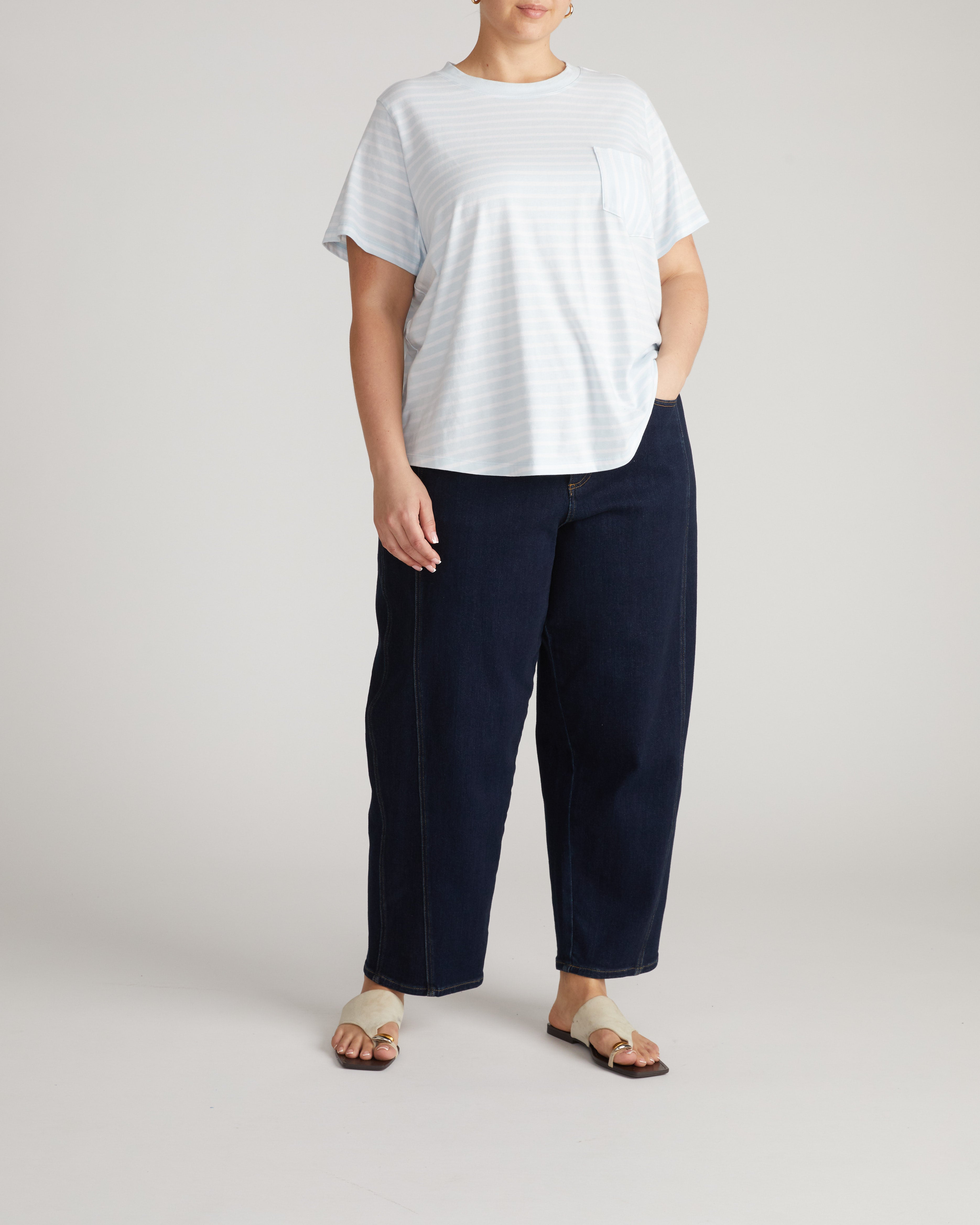 Breton Stripe Garcon Tee - Pale Blue/White Stripe
