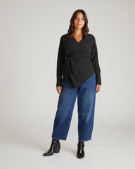 Beacon Stretch Cupro Wrap Shirt - Black