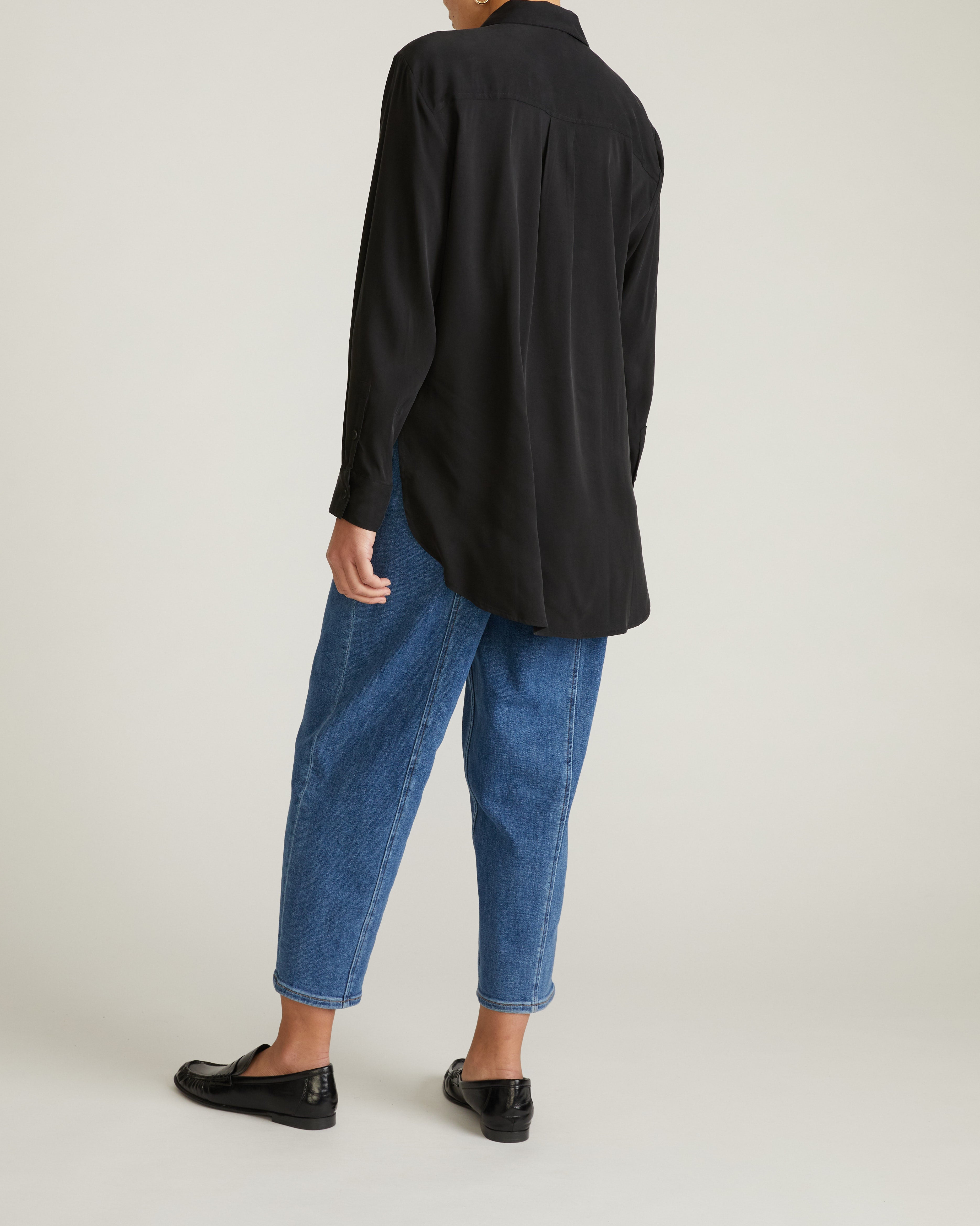 Cooling Stretch Cupro Oversized Artist Shirt - Black