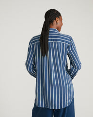 Cooling Stretch Cupro Oversized Artist Shirt - Ensign Blue/White Stripe