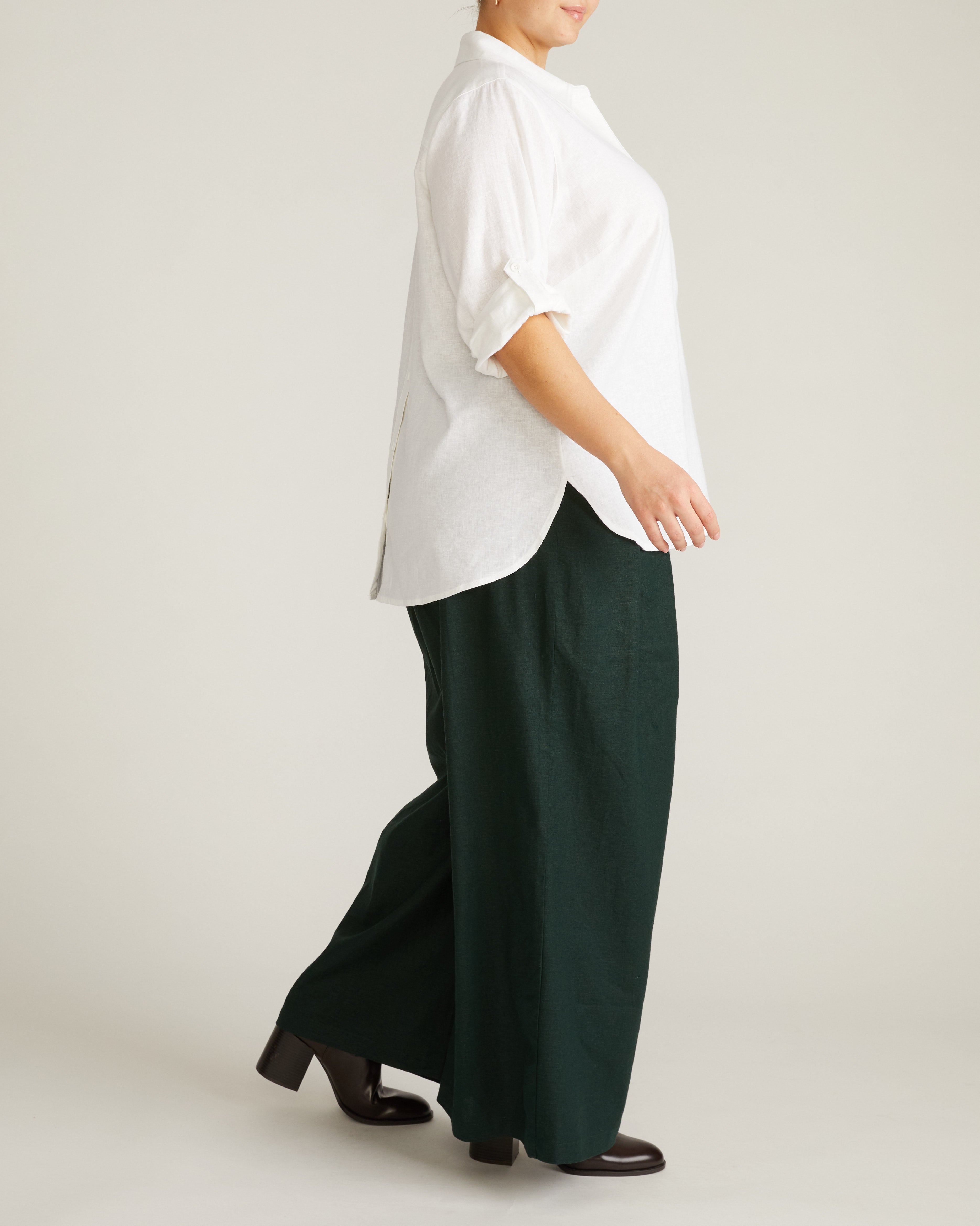 Button Back Linen Blend Polo Shirt - Bright White