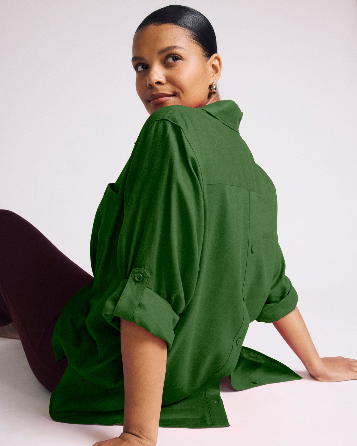Button Back Linen Blend Polo Shirt - Green Park
