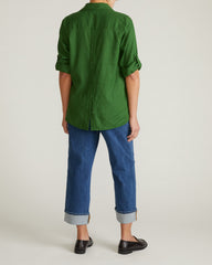 Button Back Linen Blend Polo Shirt - Green Park