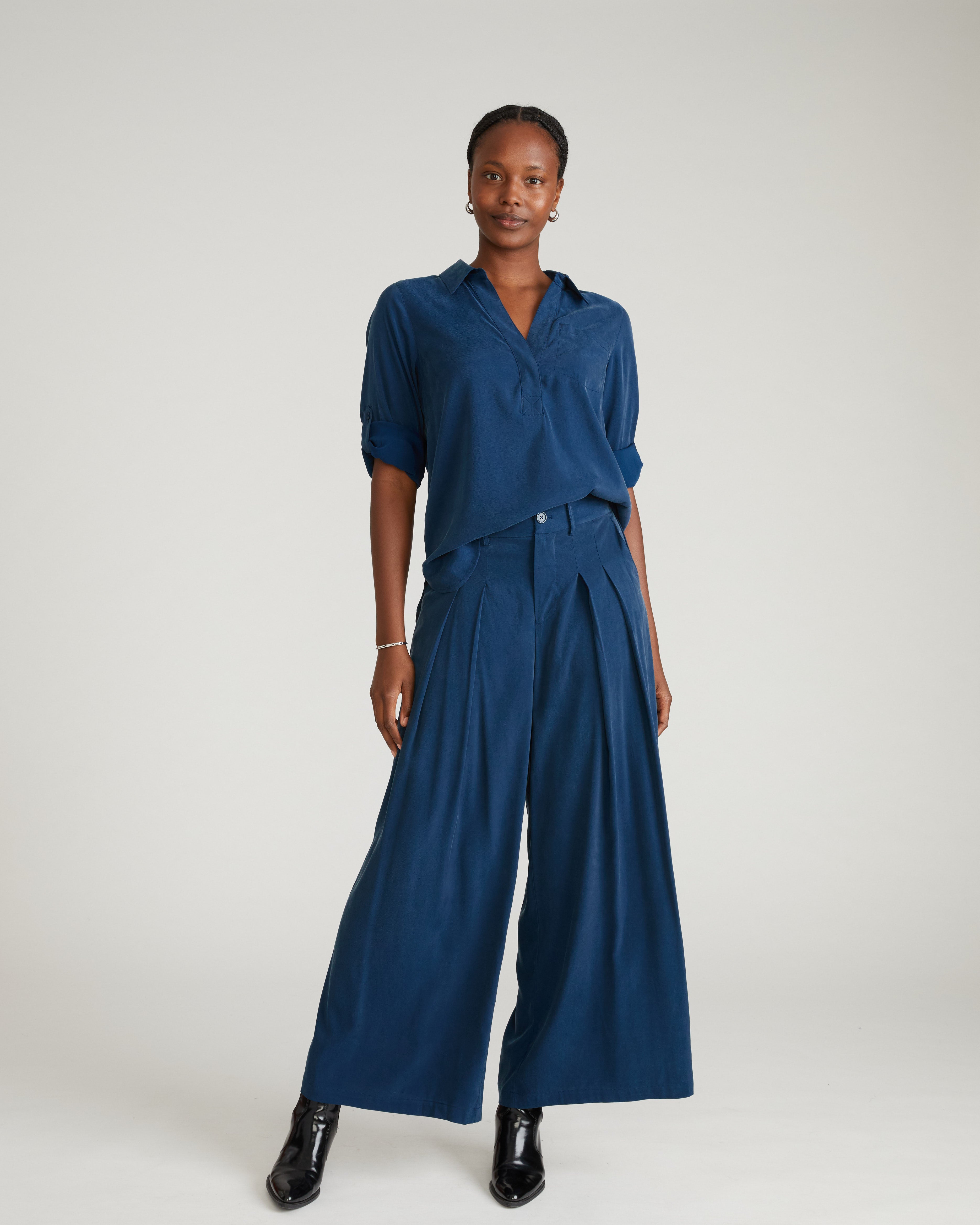 Button Back Stretch Cupro Polo Shirt - Pageant Blue