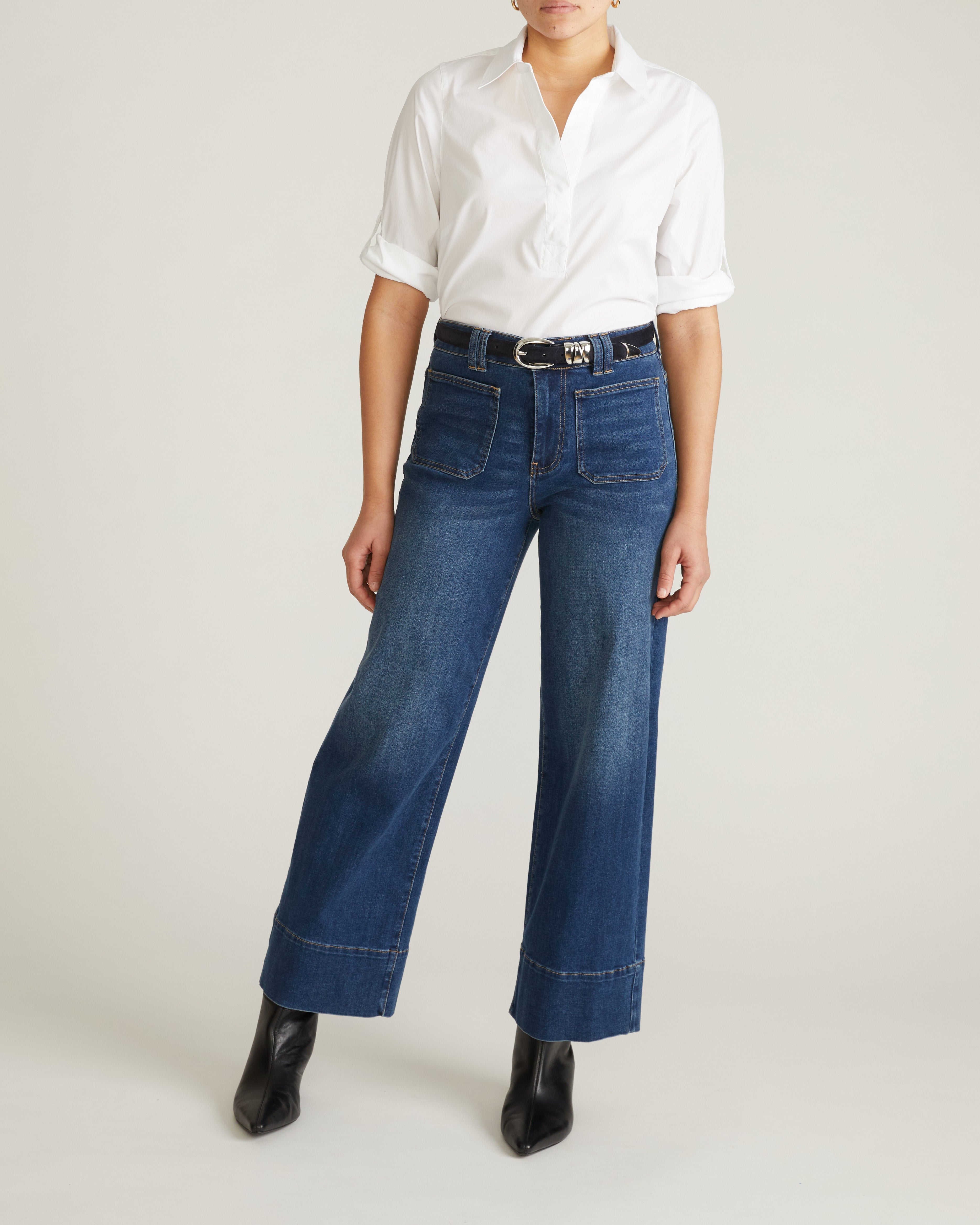 Button Back Poplin Polo Shirt - White