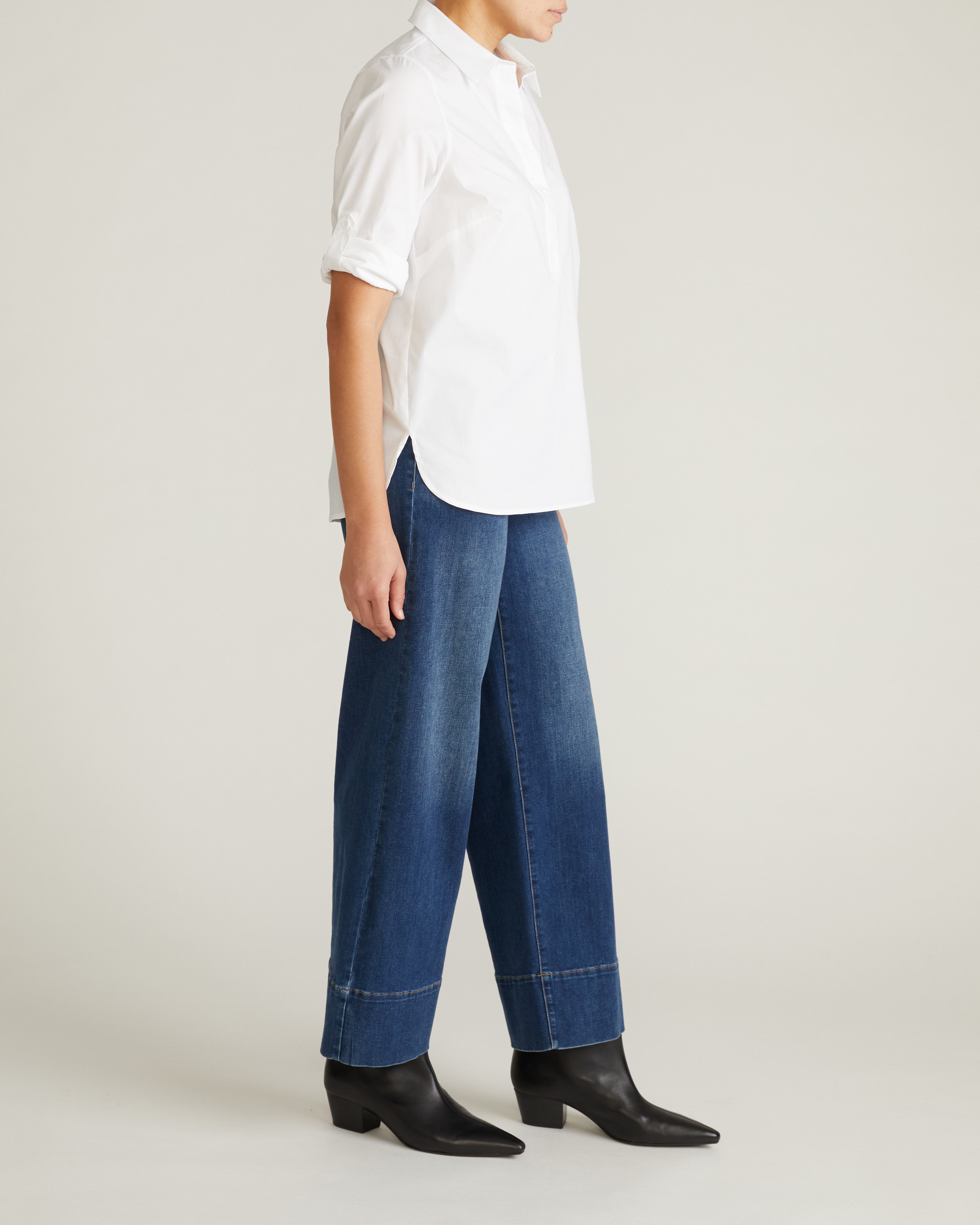 Button Back Poplin Polo Shirt - White