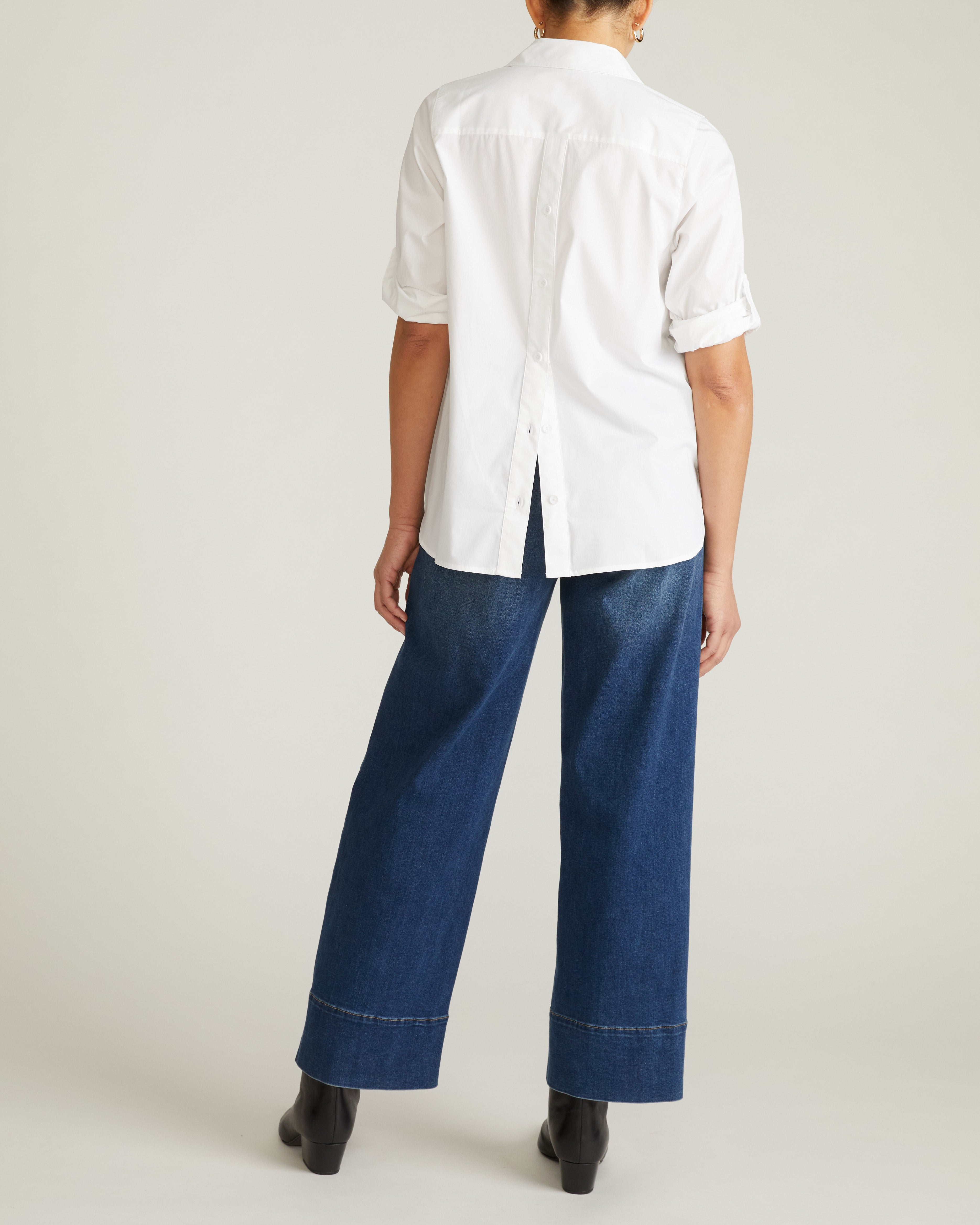 Button Back Poplin Polo Shirt - White