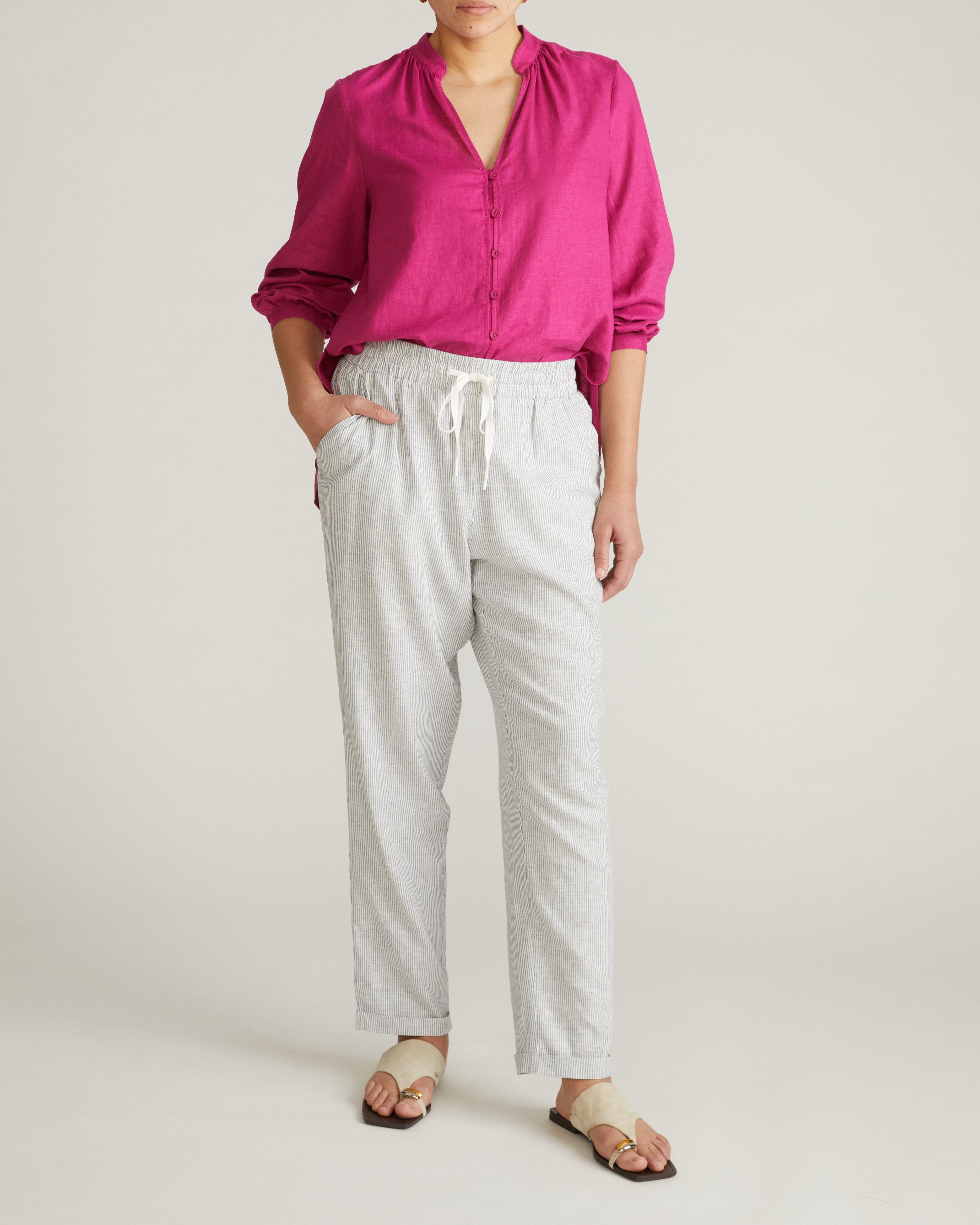 Avalon Linen Blend Blouse - Hyper Pink