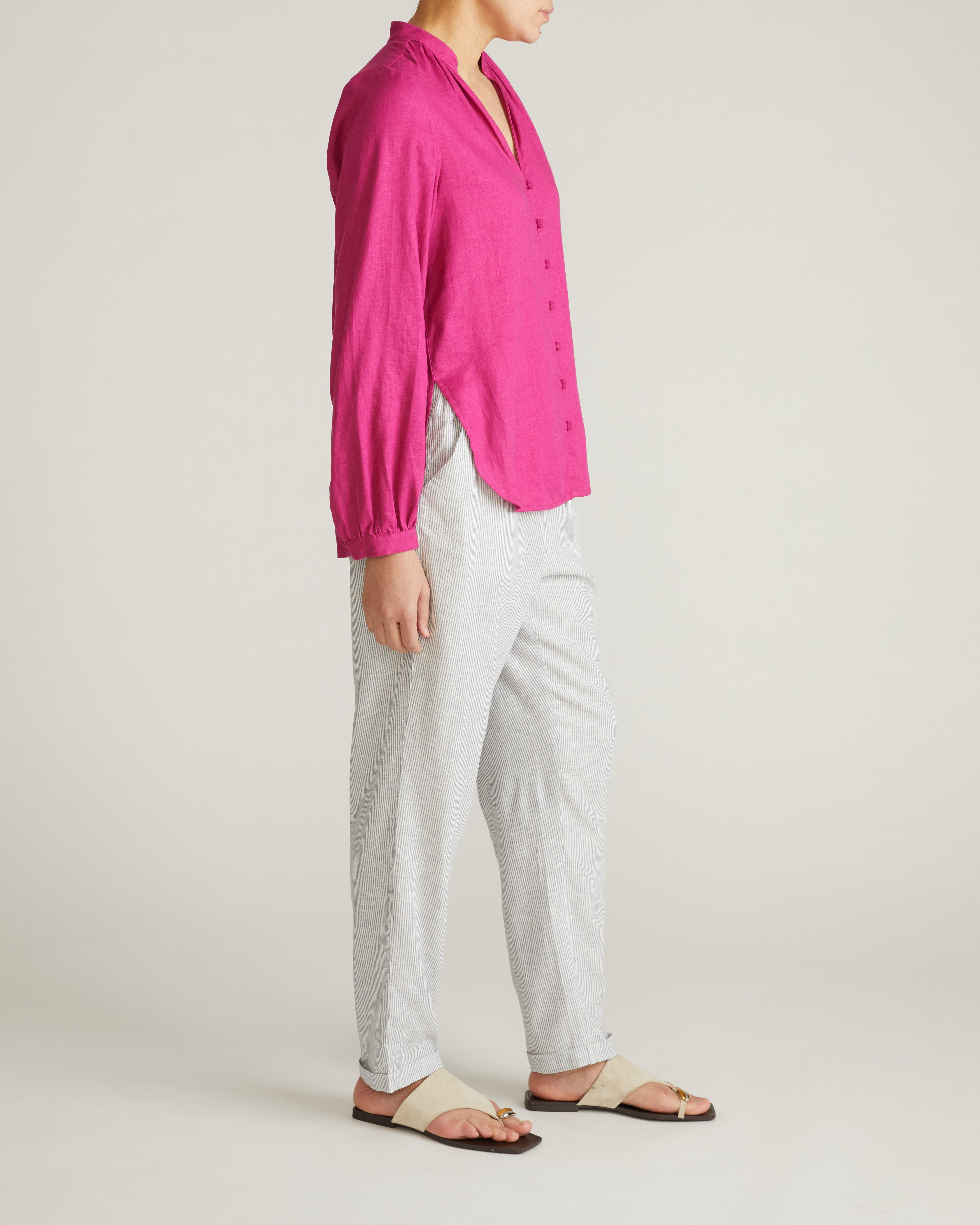 Avalon Linen Blend Blouse - Hyper Pink