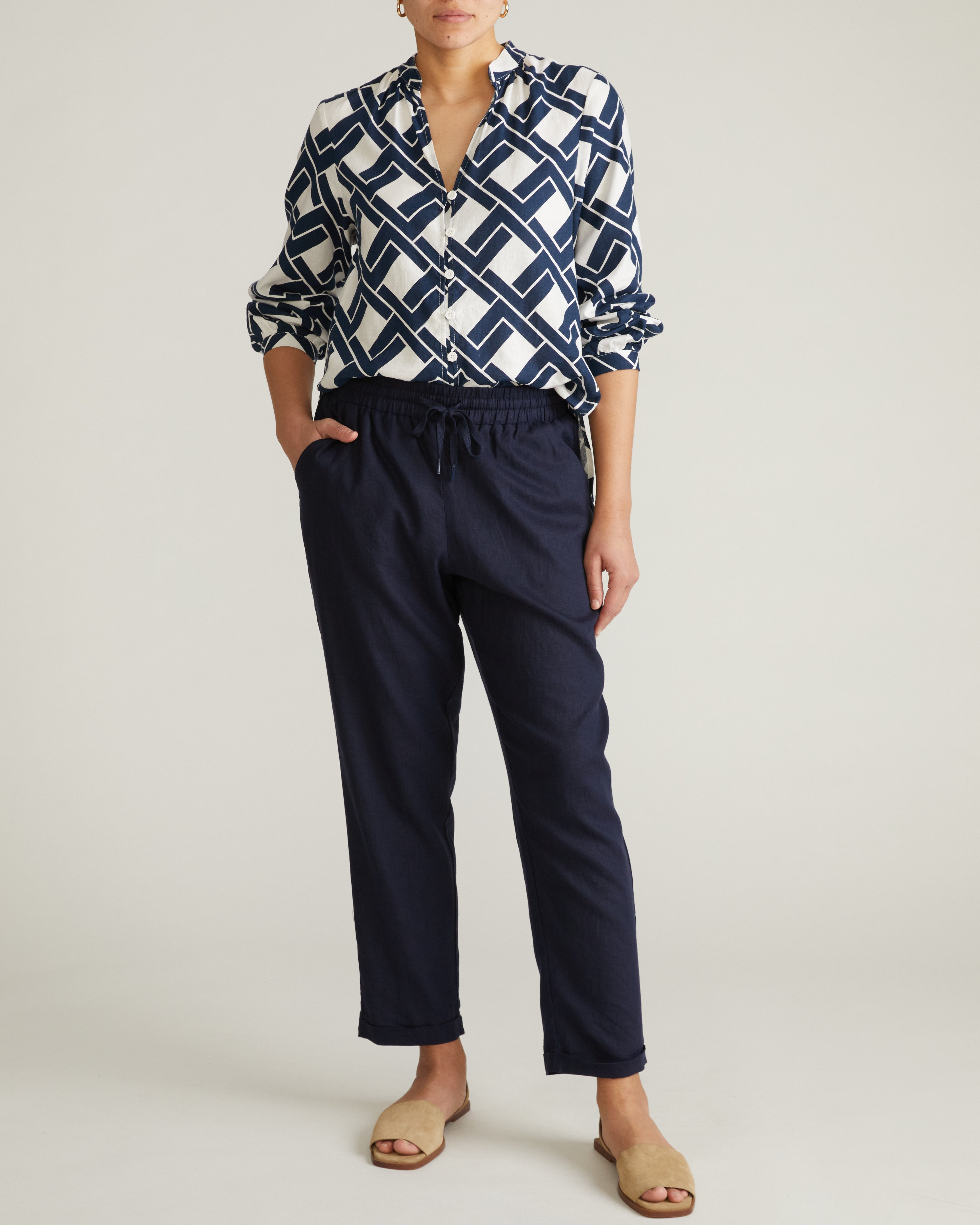 Avalon Linen Blend Blouse - Geometrica Print