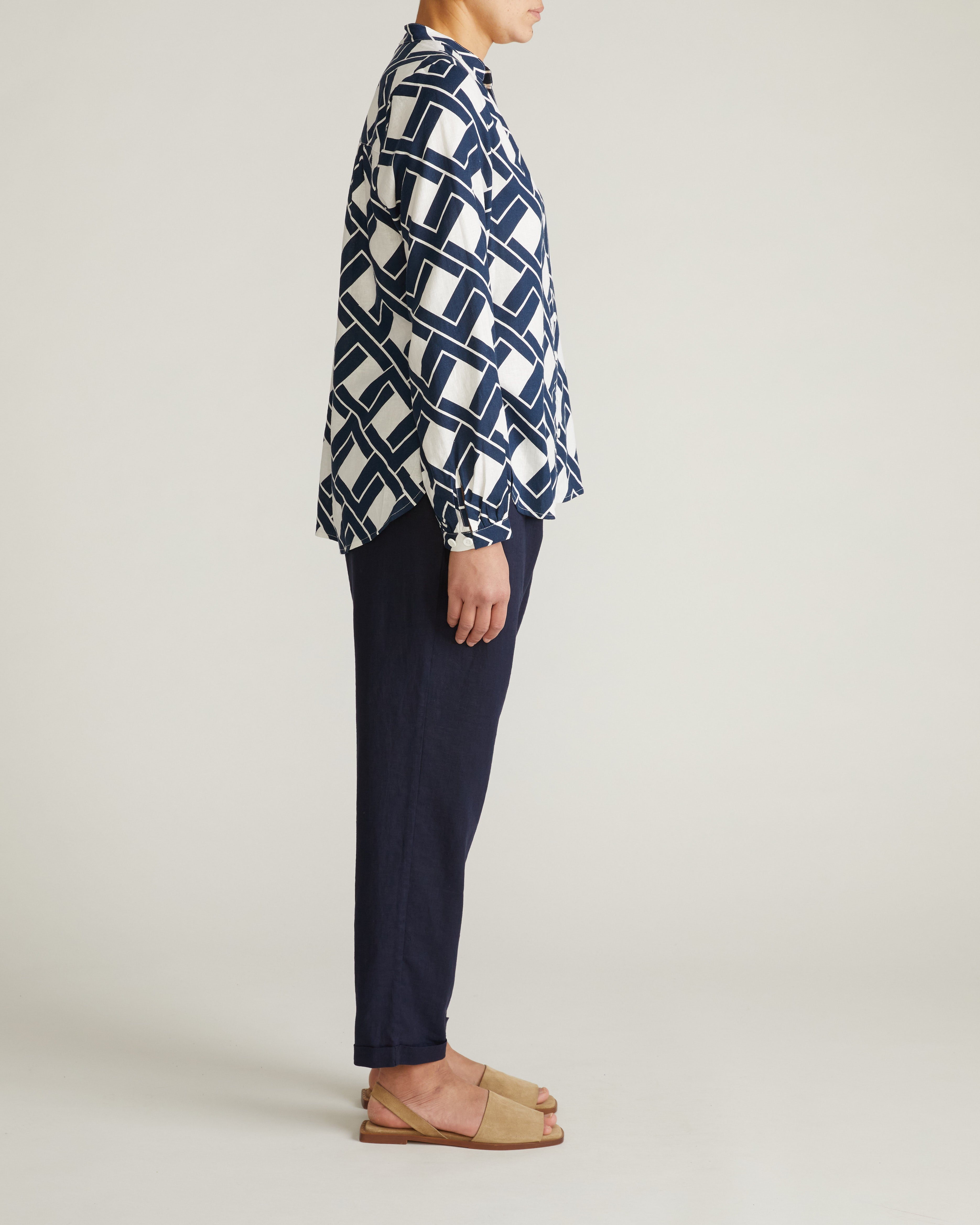Avalon Linen Blend Blouse - Geometrica Print