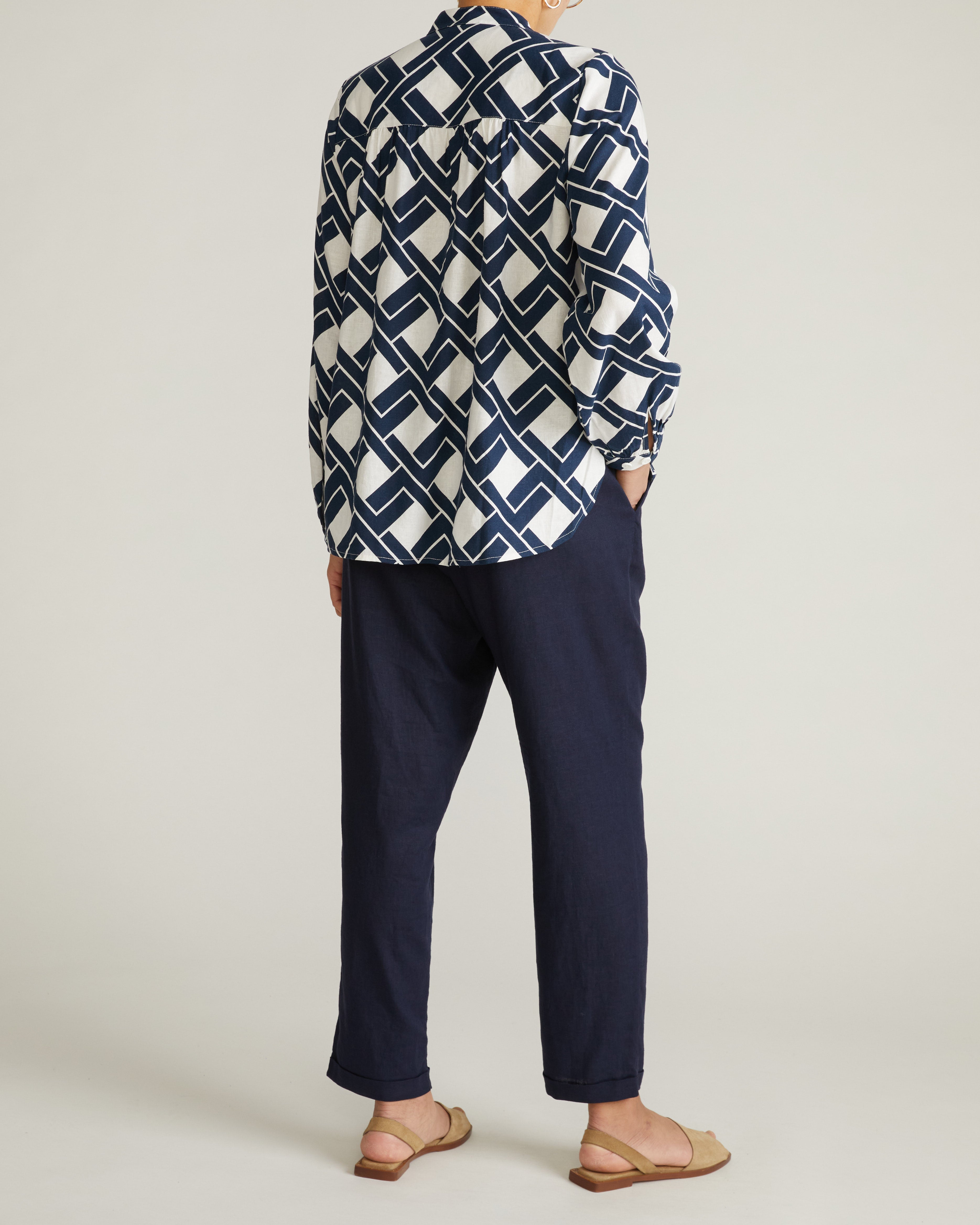 Avalon Linen Blend Blouse - Geometrica Print