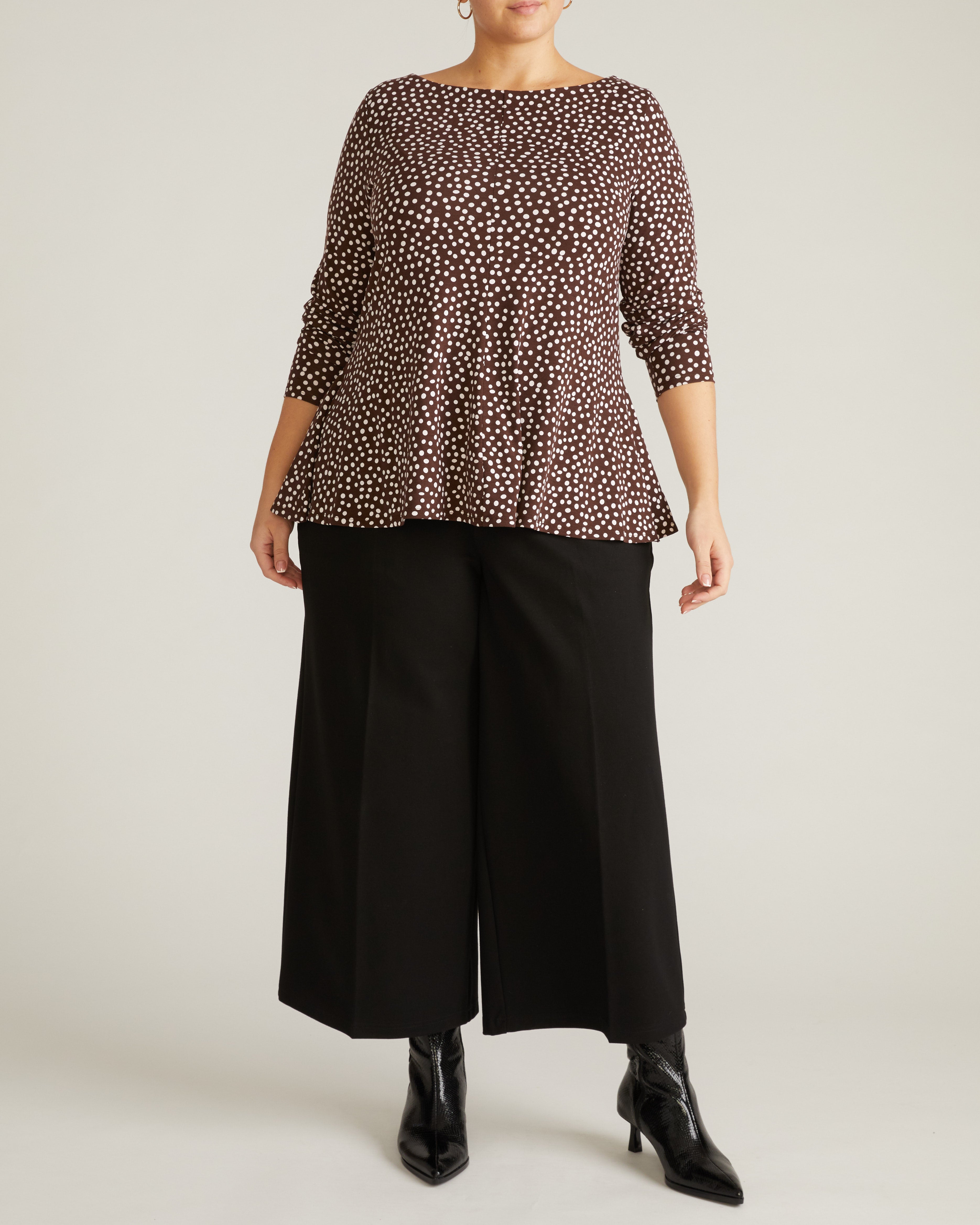Cassandra Divine Jersey Top - Brown/White Dot Print