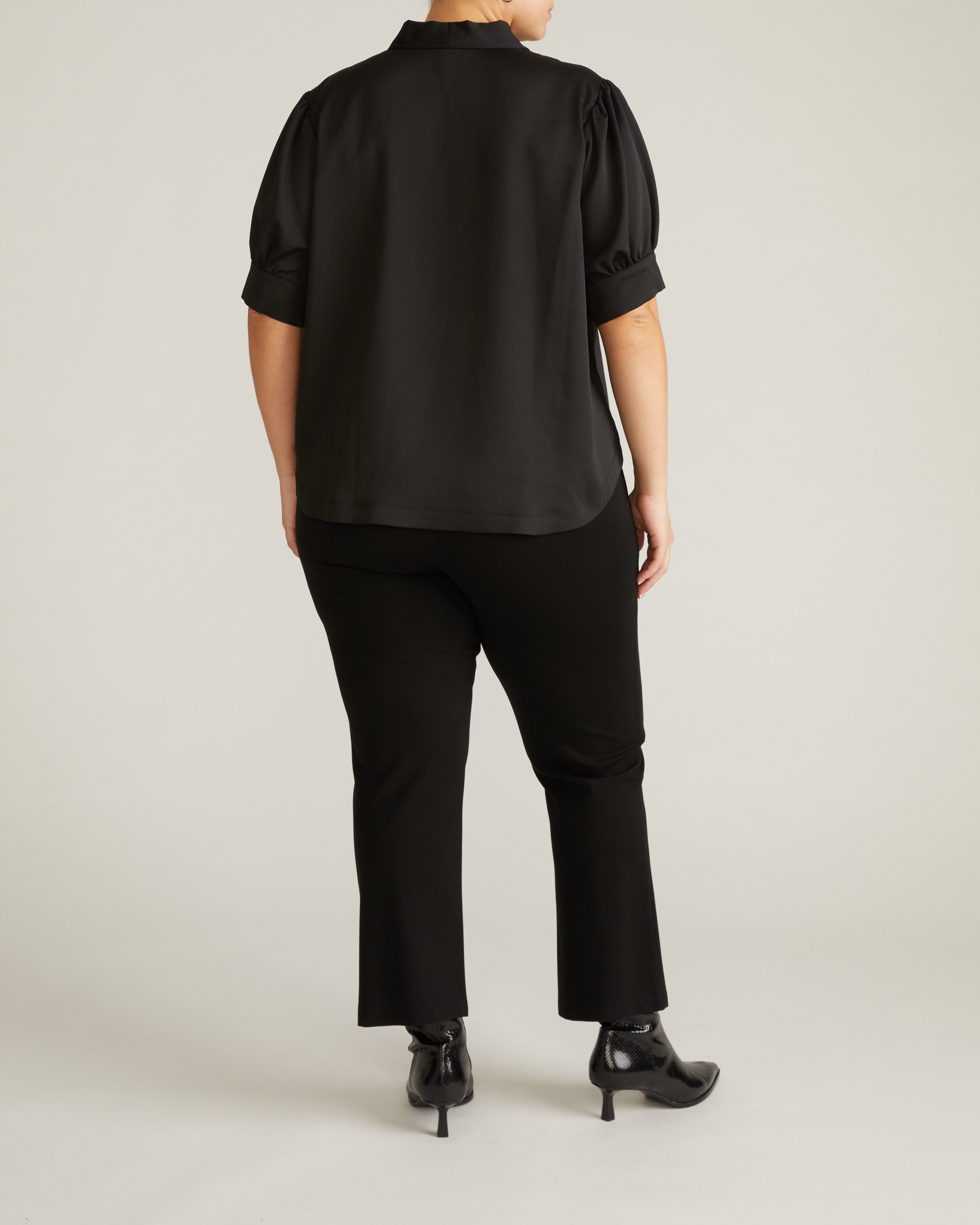 Beatrice Soft Satin Short Sleeve Top - Black