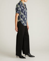 Beatrice Soft Satin Short Sleeve Top - Paddington Ribbon Print