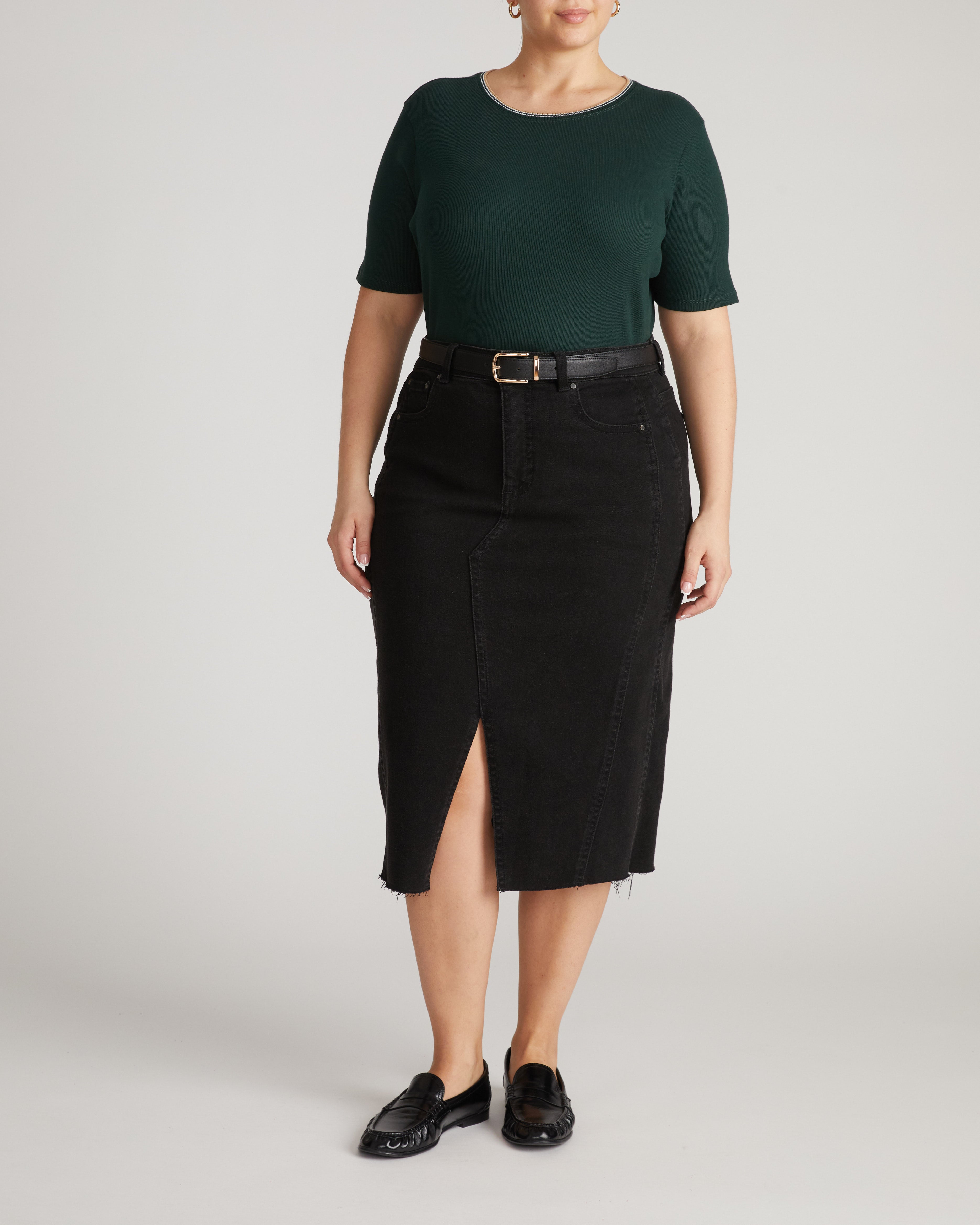 Classic Ribbed Tee - Forest Green/Striped Trim