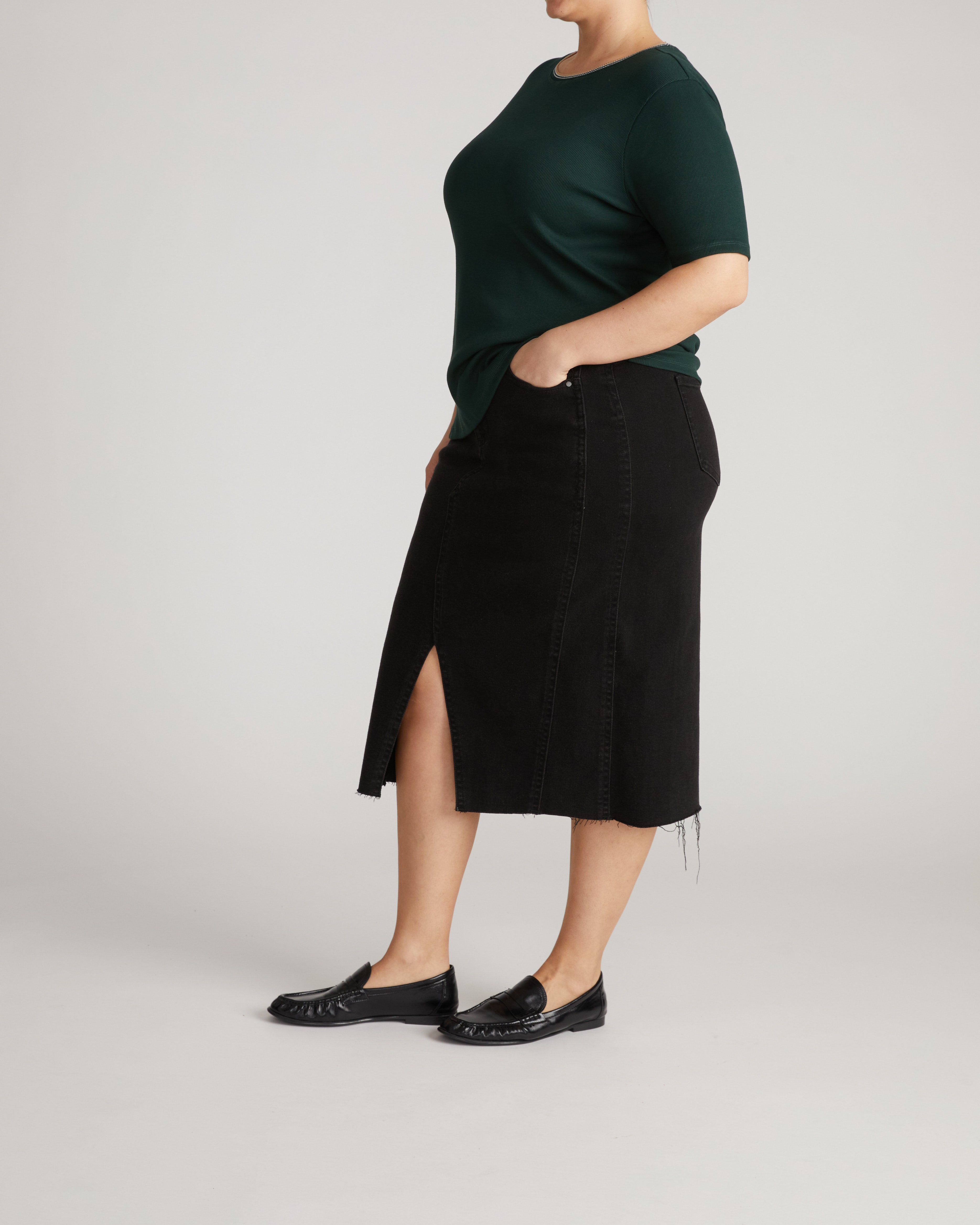 Classic Ribbed Tee - Forest Green/Striped Trim