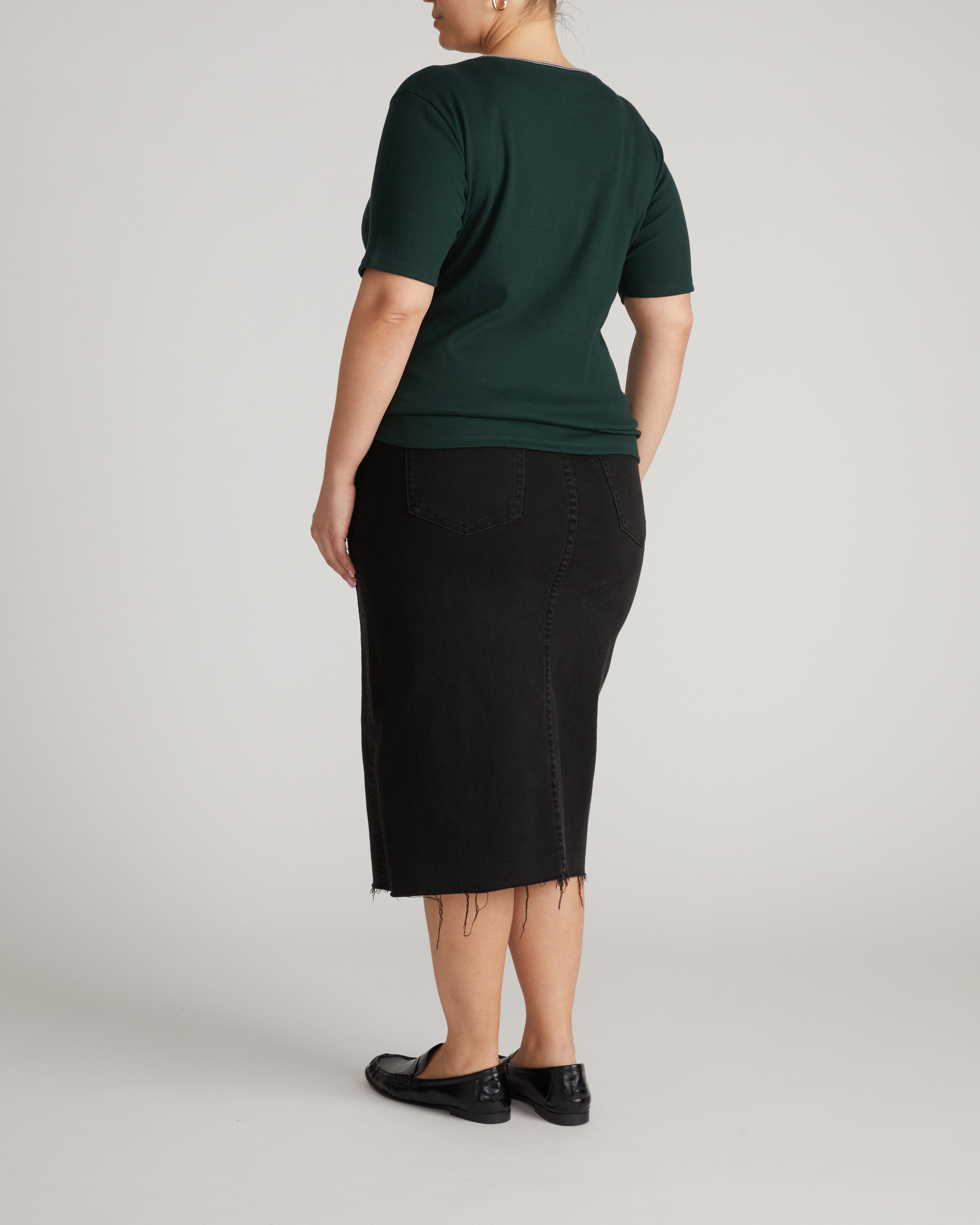 Classic Ribbed Tee - Forest Green/Striped Trim