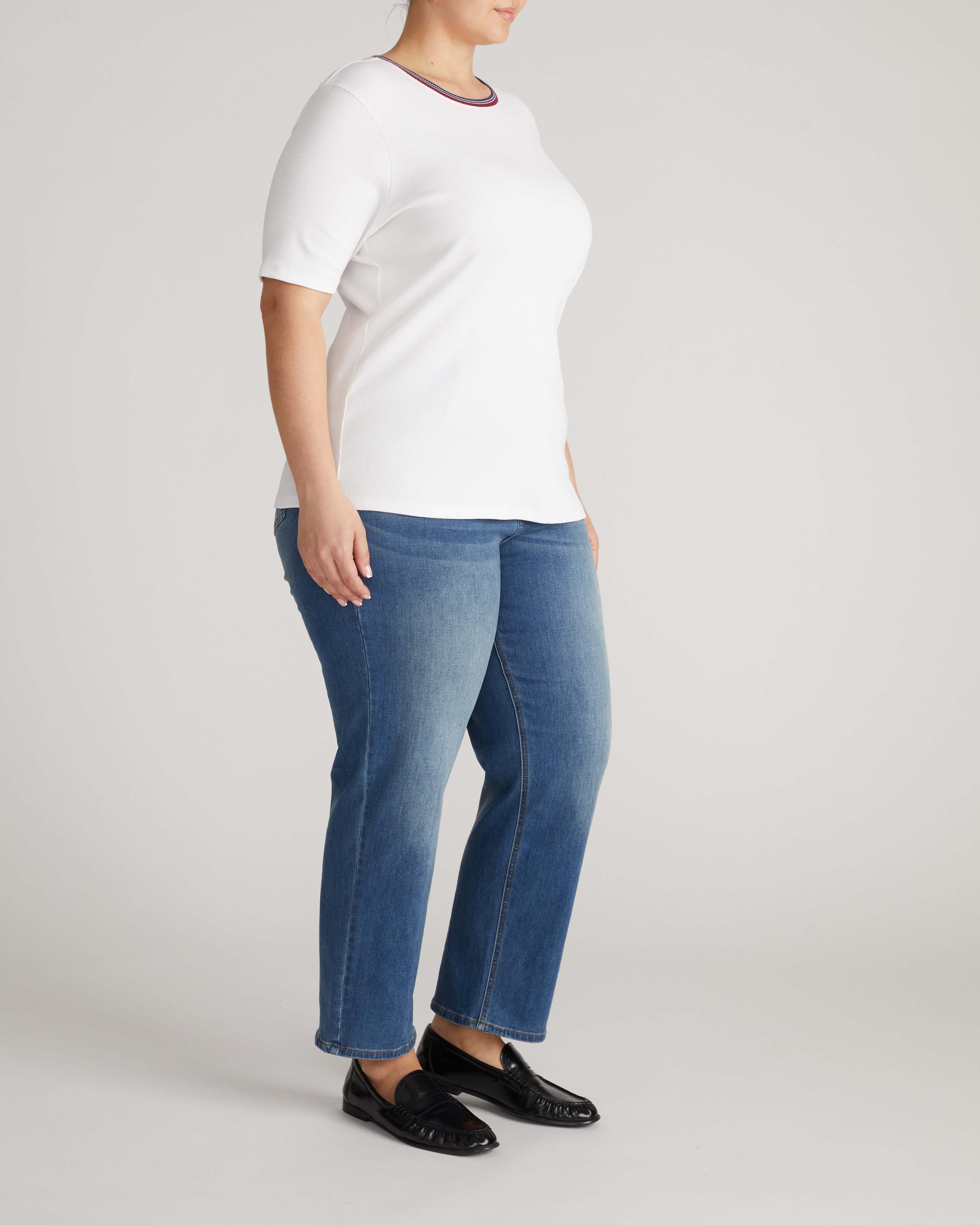 Classic Ribbed Tee - White/Striped Trim